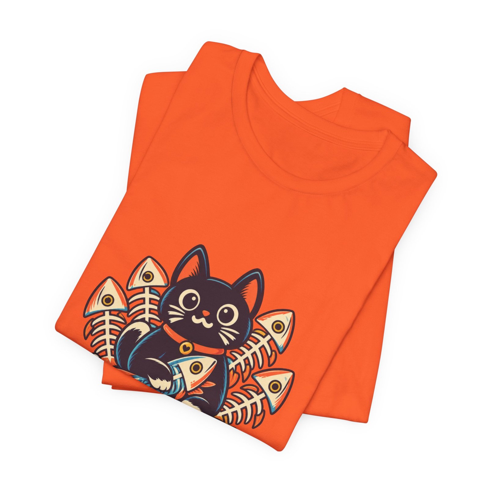 Cute Cat Sardine Fish Crate Cartoon Graphic Tee - Image 7