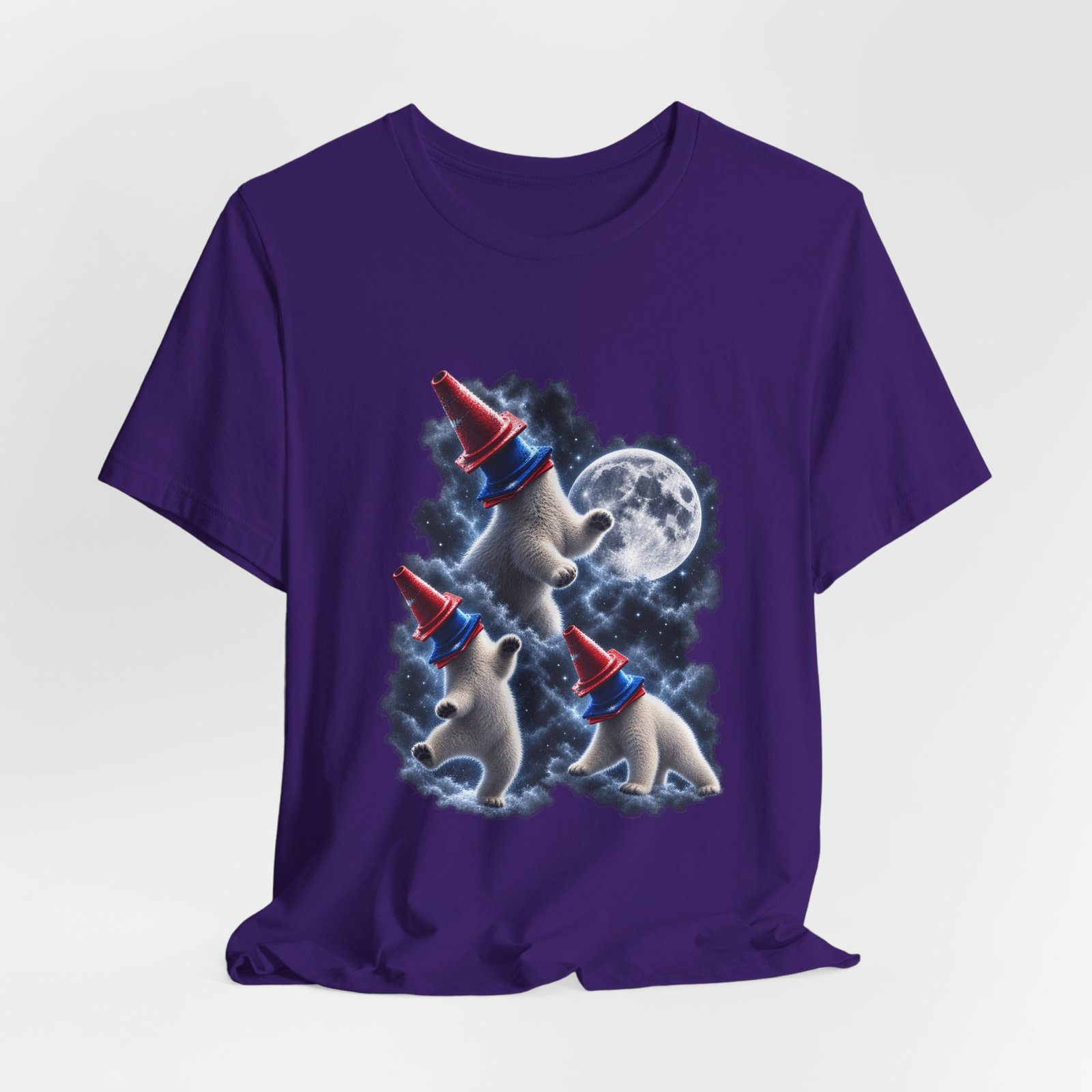 Surreal Polar Bears With Traffic Cones Moon Humor Graphic Tee - Image 28