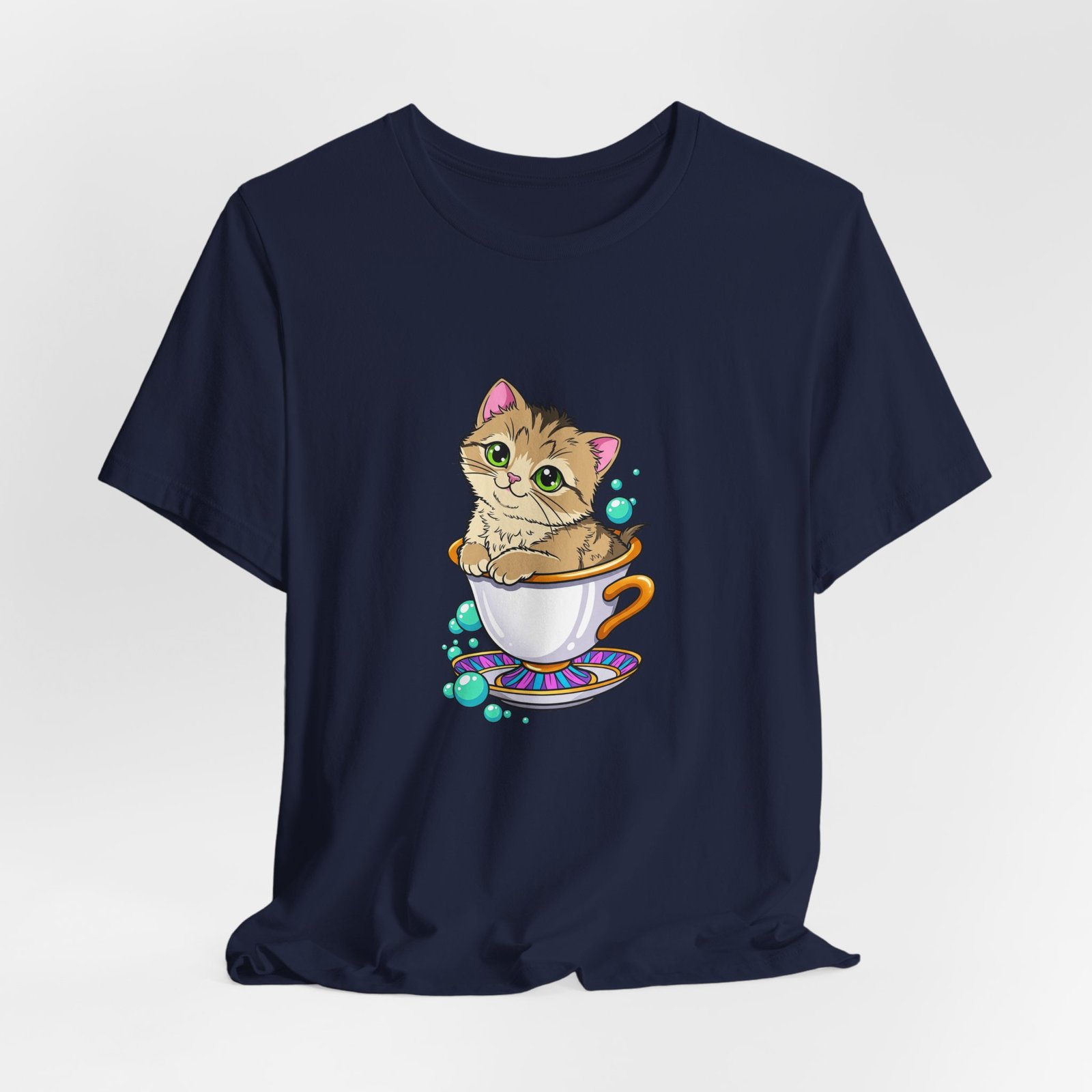 Cute Green Eyed Kitten in Teacup with Blue Bubbles - Image 24