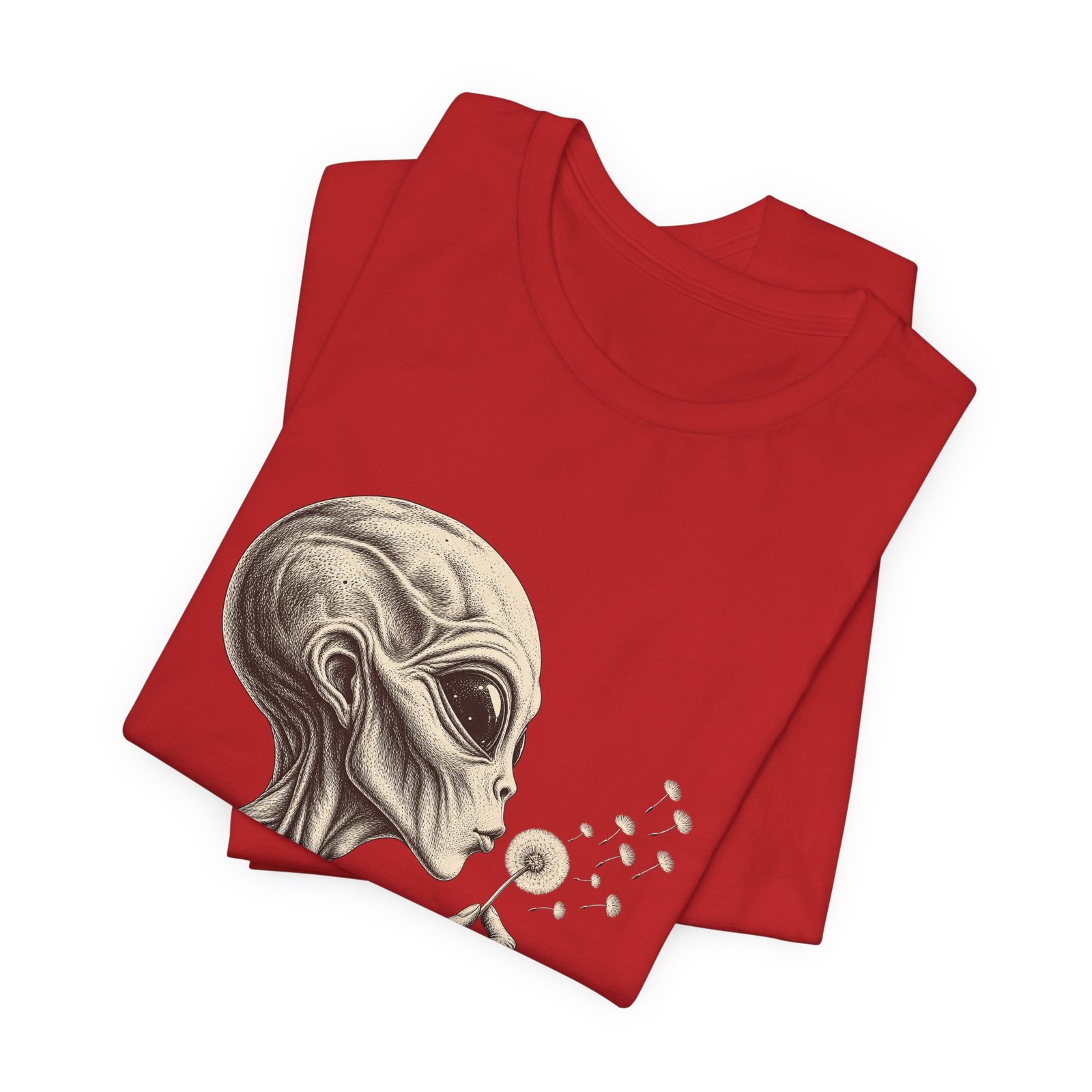 Alien Blowing Dandelion Seeds Wishful Extraterrestrial Wonder Tee - Image 47