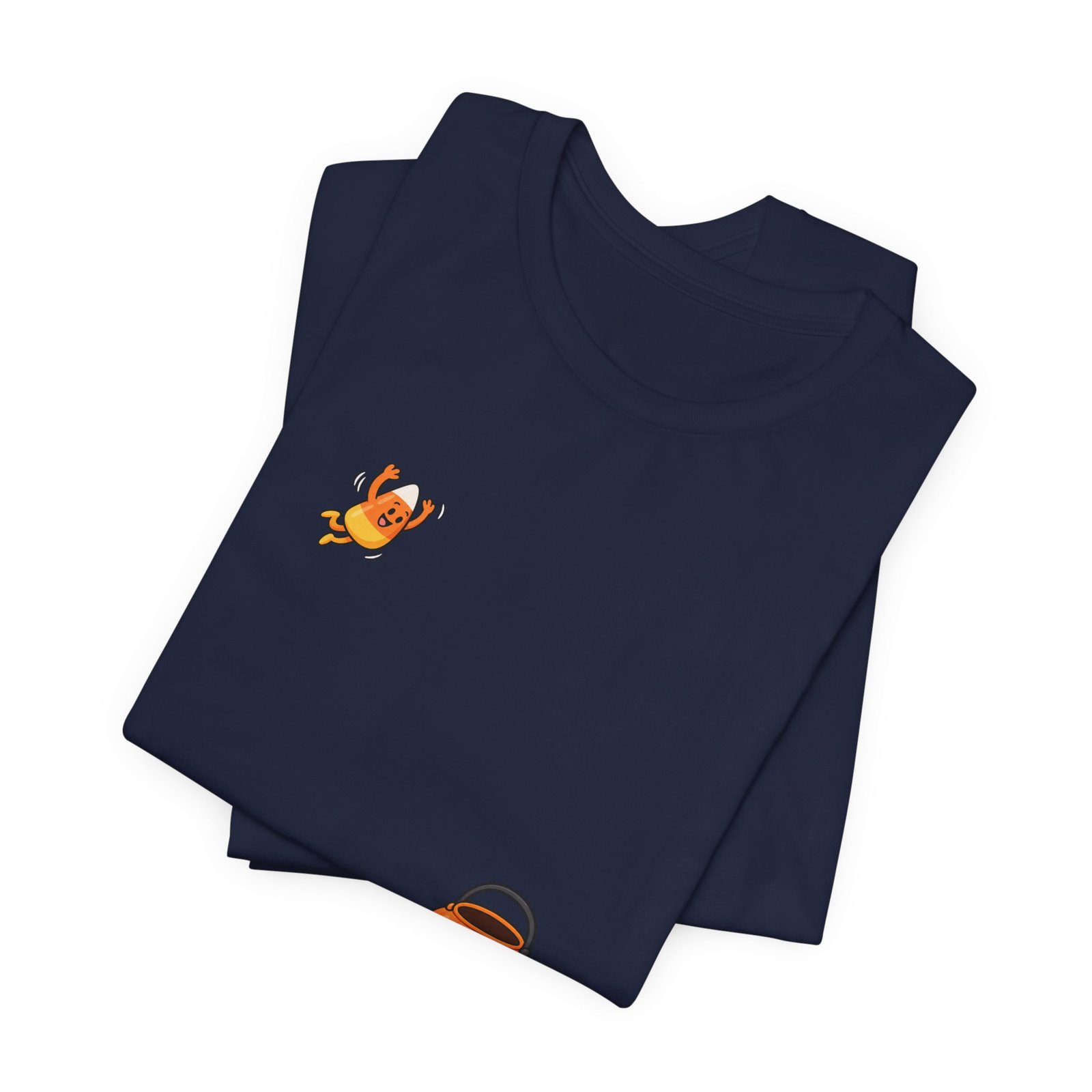 Candy Corn Jumping Into Pumpkin Bucket Halloween Graphic Tee - Image 23