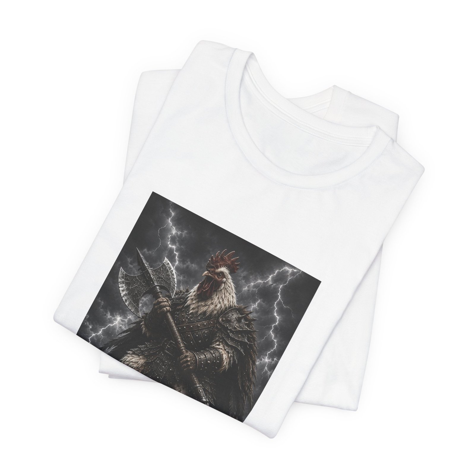 Fantasy Rooster War Lightning Axe Graphic Tee - Image 3