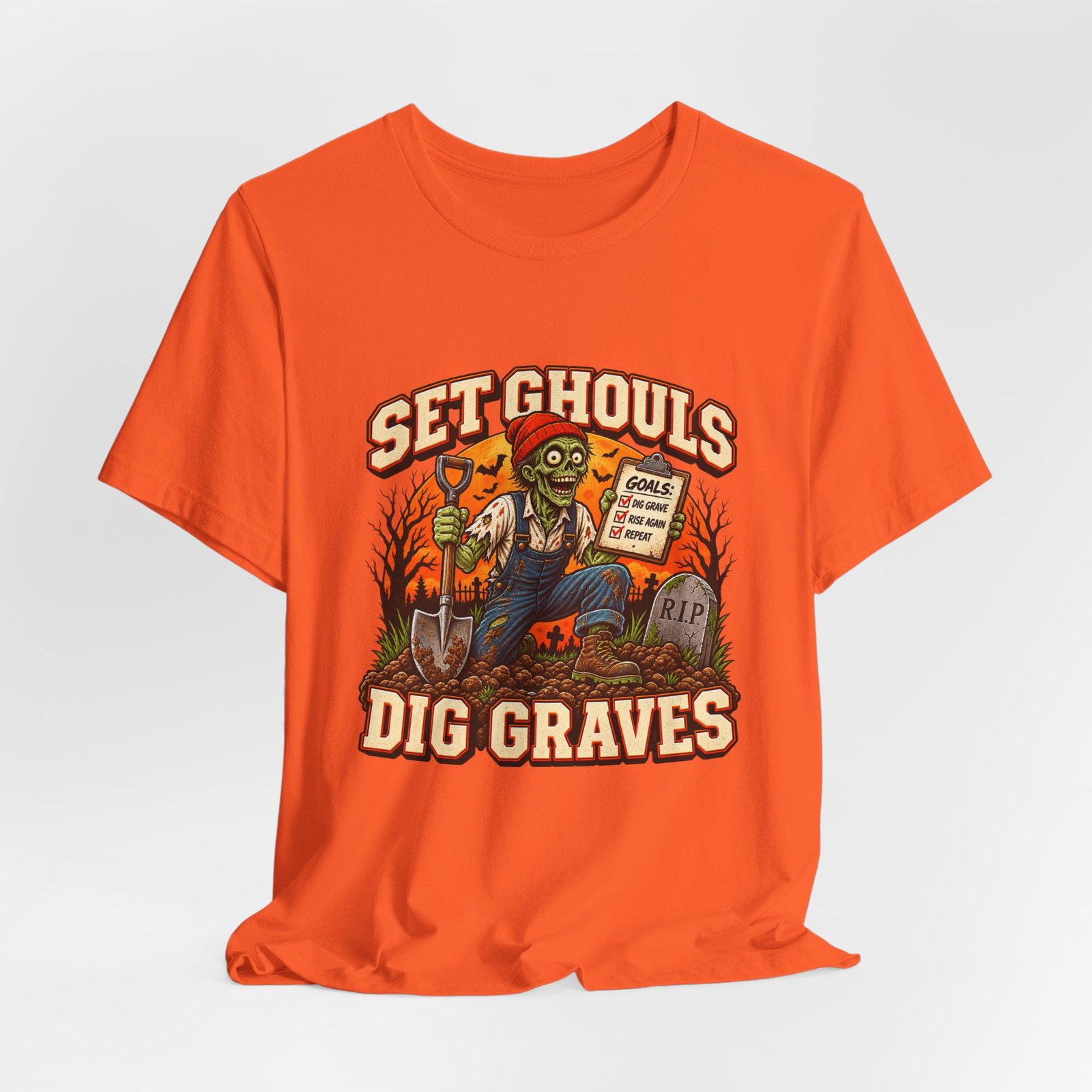 Set Ghouls Dig Graves Zombie Halloween Tee - Image 8