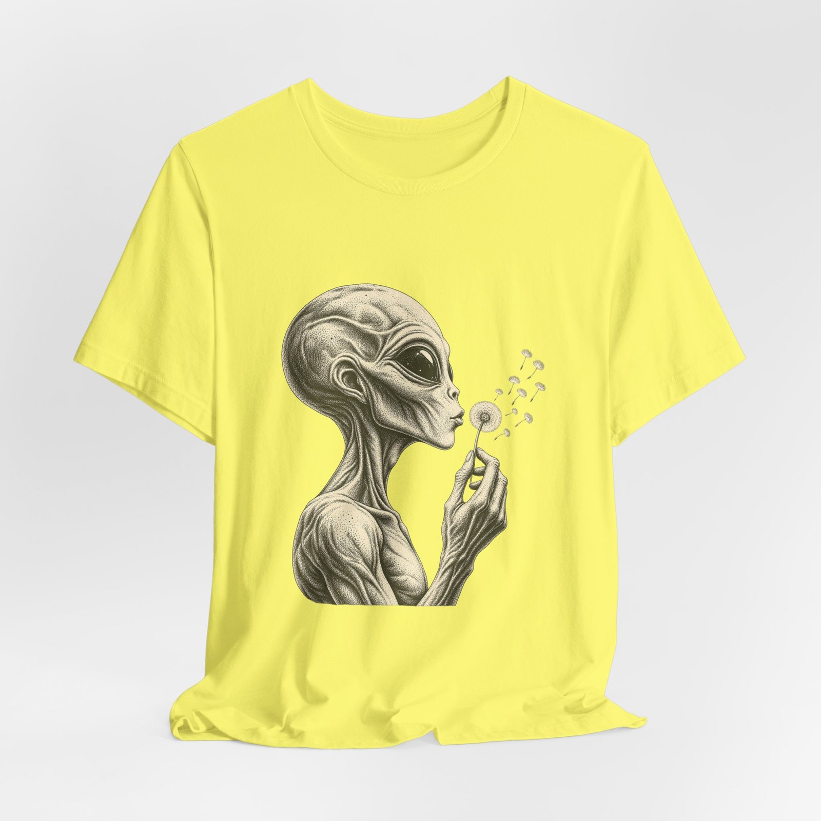 Alien Blowing Dandelion Seeds Wishful Extraterrestrial Wonder Tee - Image 20