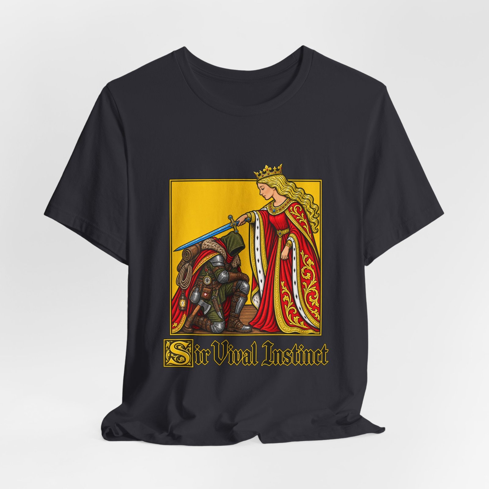 Sir Vival Instinct Medieval Survivalist Pun Graphic Tee - Image 24