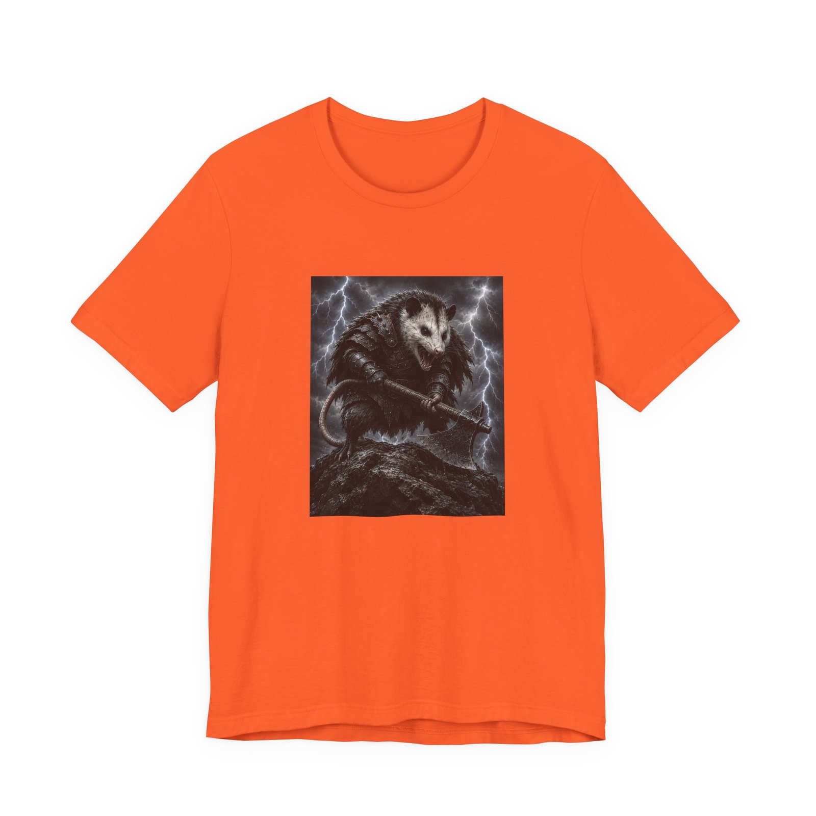Opossum Warrior With Axe Lightning Storm Graphic Tee - Image 5