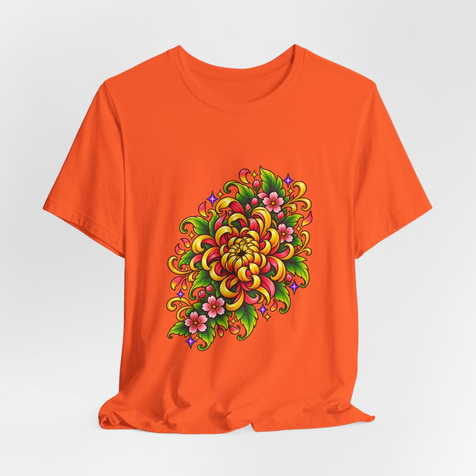 Vivid Chrysanthemum Floral Blossom Graphic Tee - Image 8