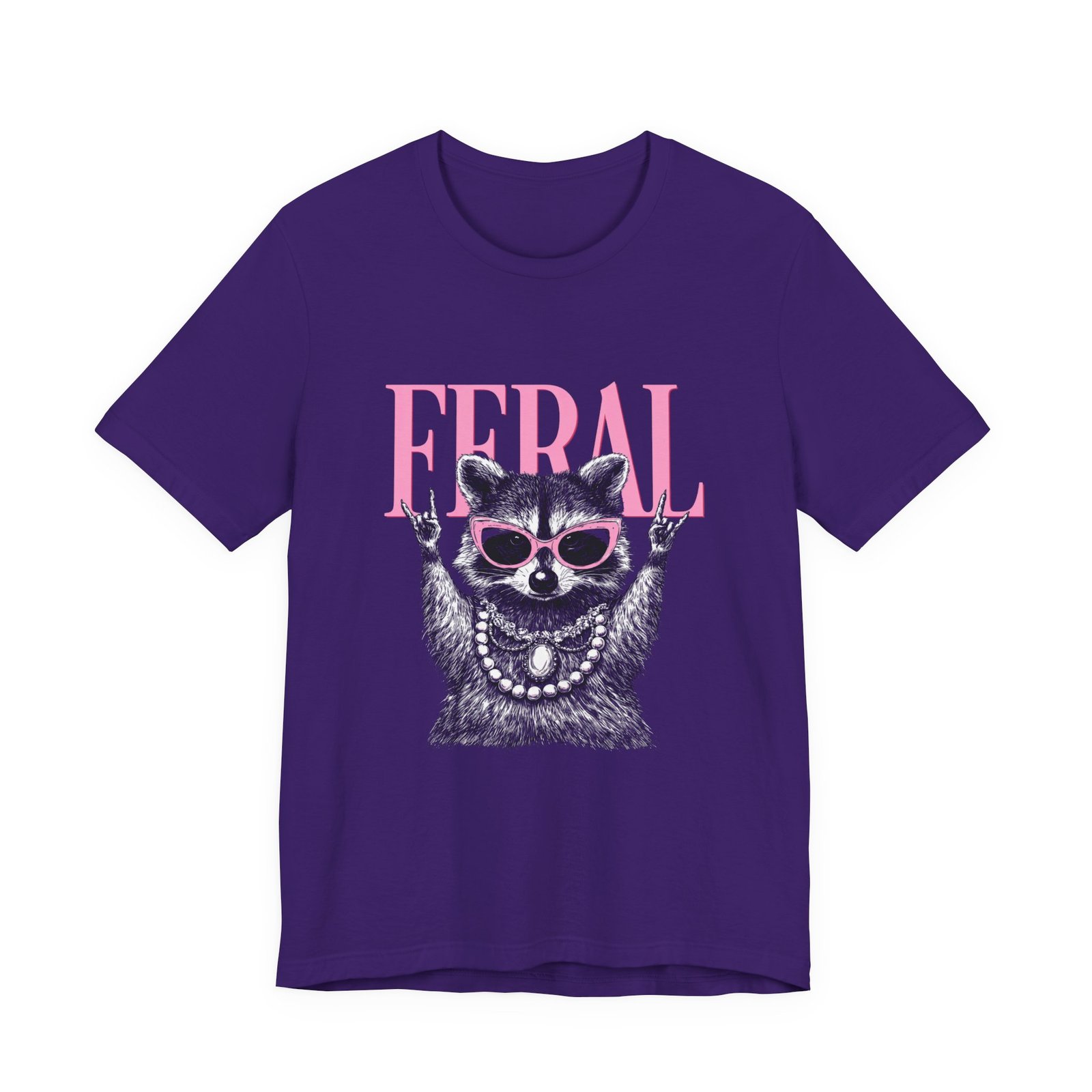 Feral Raccoon Pink Sunglasses Pearl Attitude Graphic Tee - Image 37