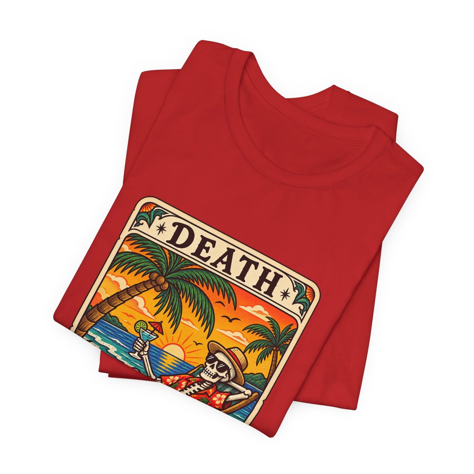 Beach Vacation Skeleton Tarot Card Humor Graphic Tee - Image 31