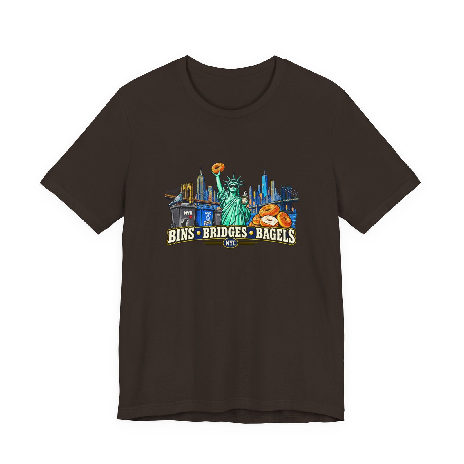 NYC Cleaner Streets Liberty Bagels Bridges Bins Graphic Tee - Image 9