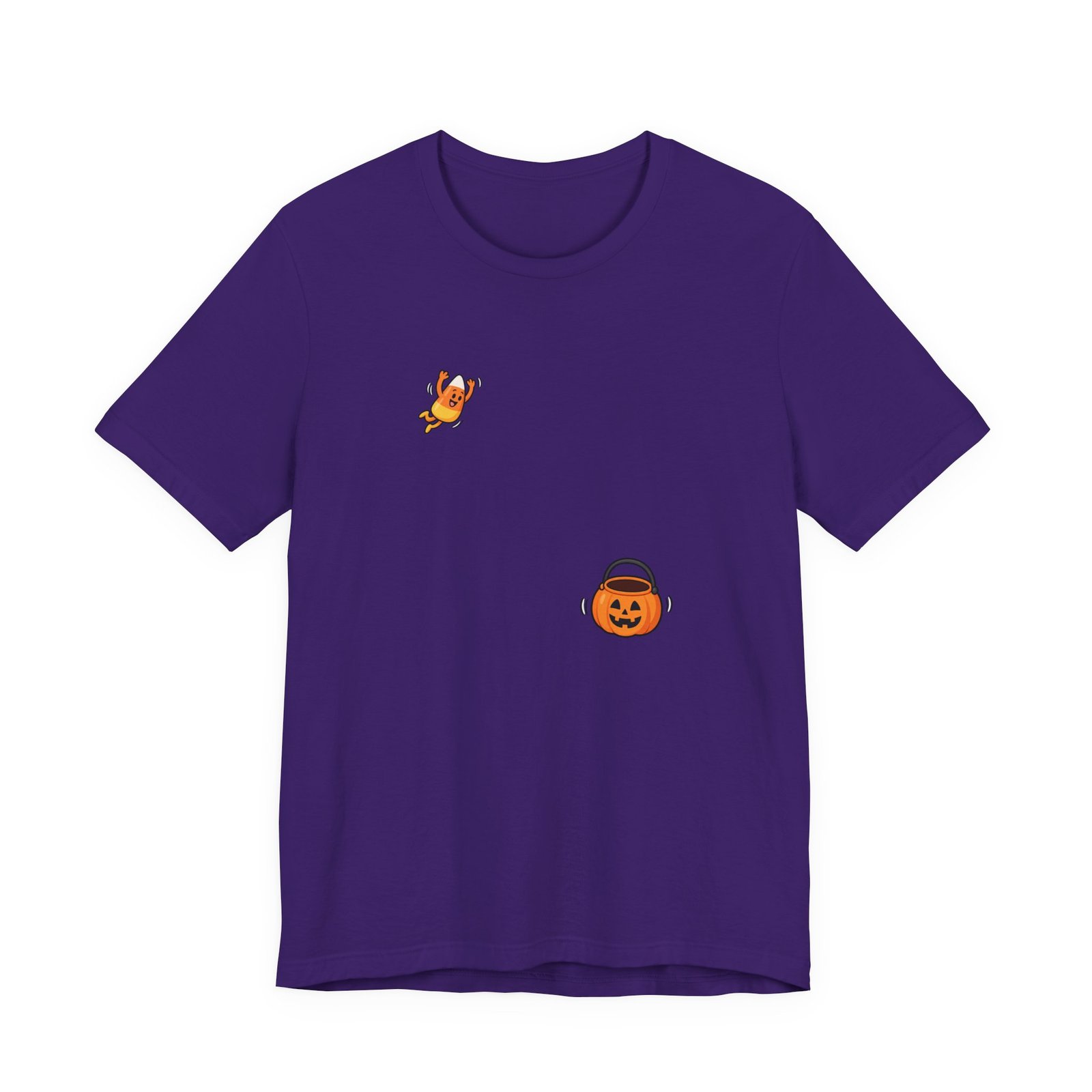 Candy Corn Jumping Into Pumpkin Bucket Halloween Graphic Tee - Image 25