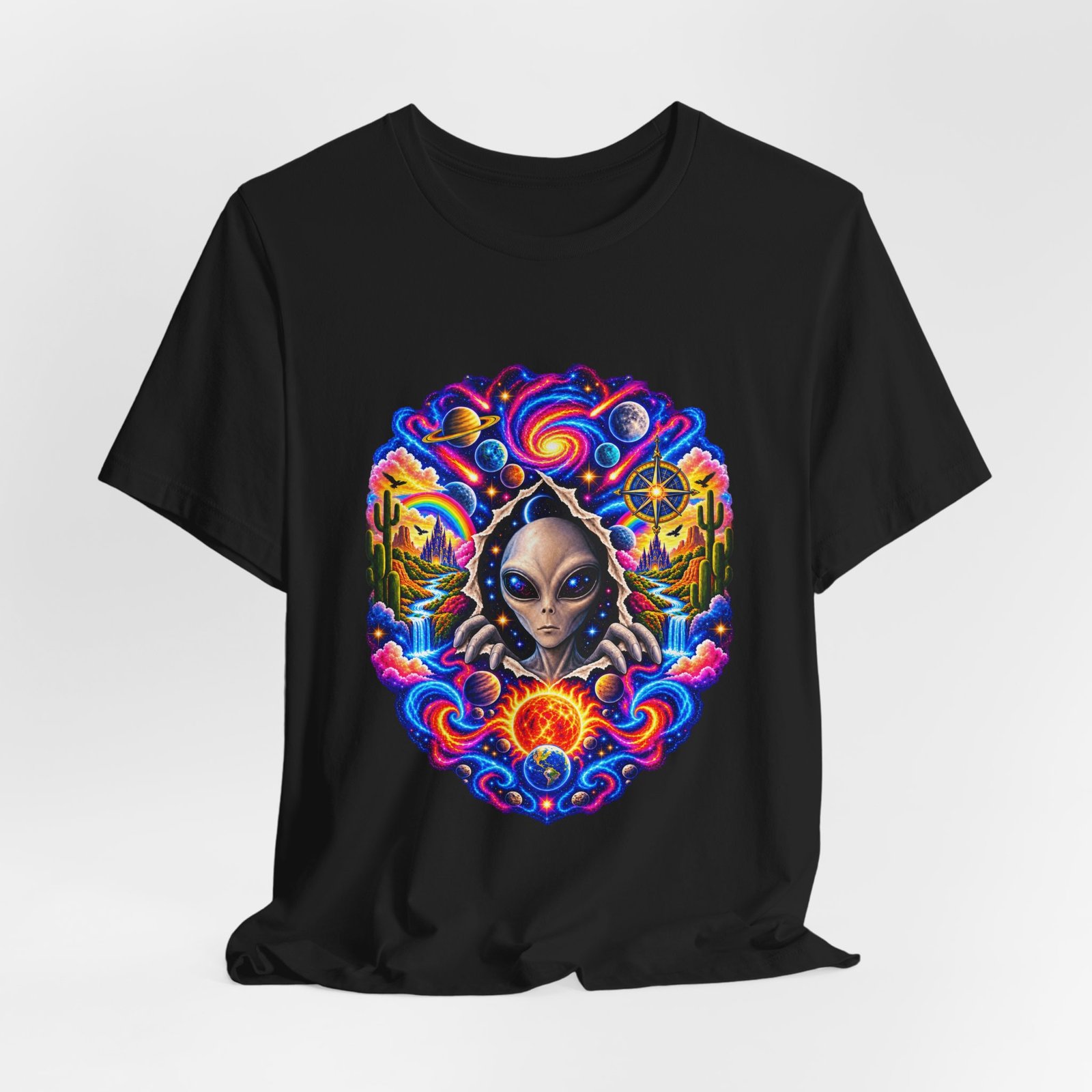Psychedelic Alien Cosmic Portal Space Graphic Tee - Image 16