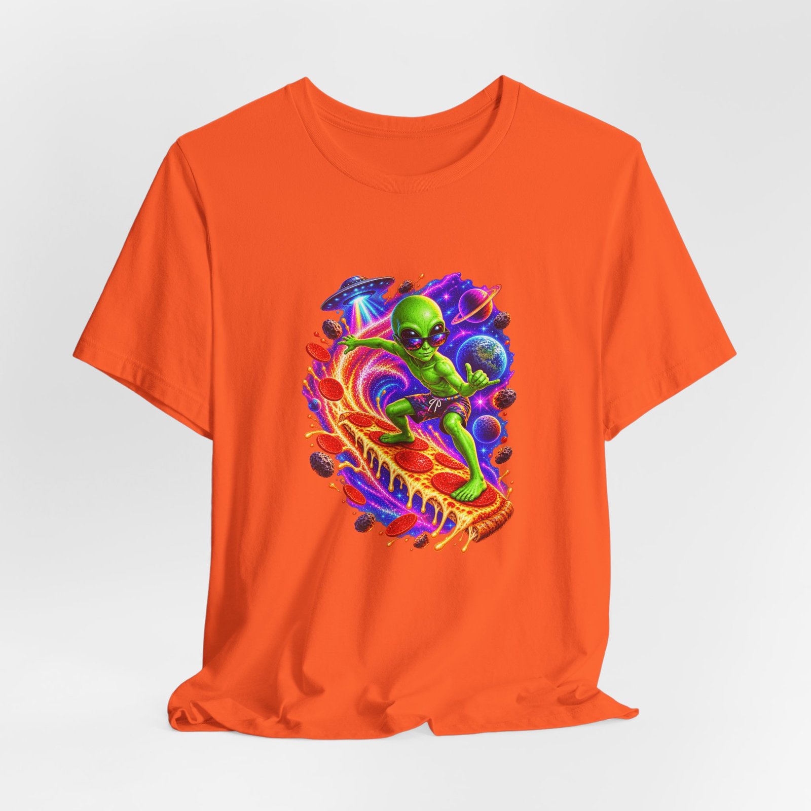 Alien Pizza Space Surfer Graphic Tee - Image 8
