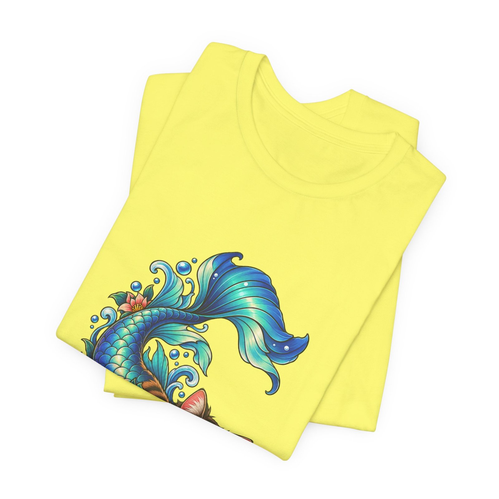 Cute Mermaid Cat Turquoise Tail Ocean Flowers Graphic Tee - Image 19