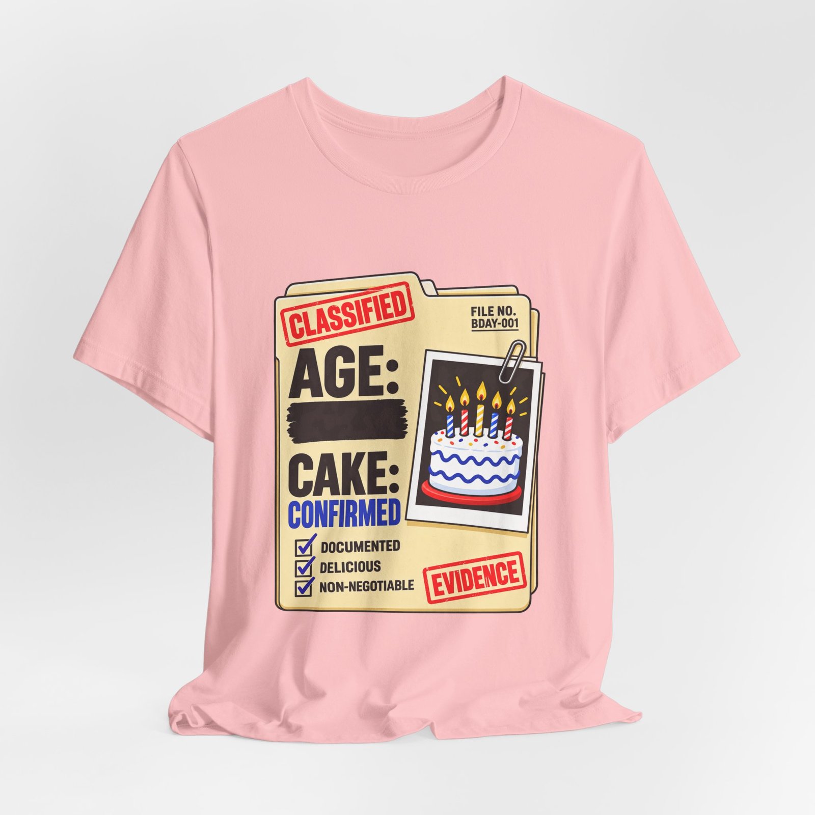 Classified Birthday Cake Funny Case Dossier Graphic Tee - Image 44