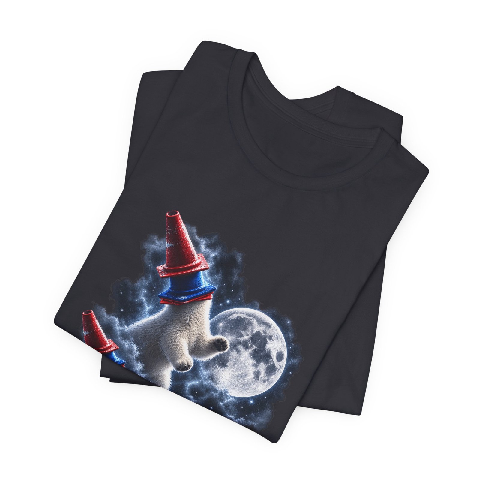 Surreal Polar Bears With Traffic Cones Moon Humor Graphic Tee - Image 11