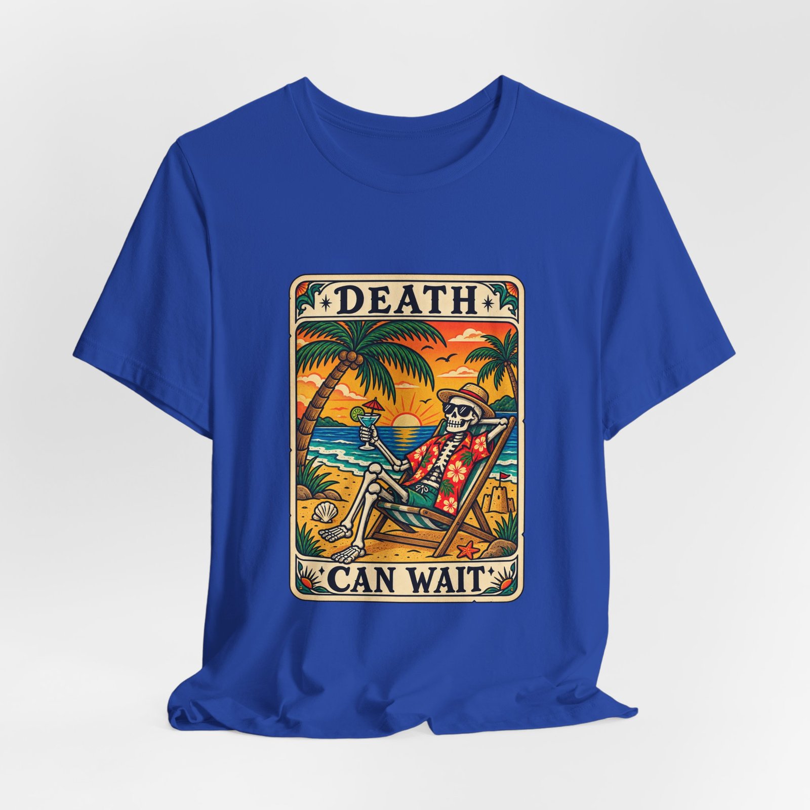 Beach Vacation Skeleton Tarot Card Humor Graphic Tee - Image 20