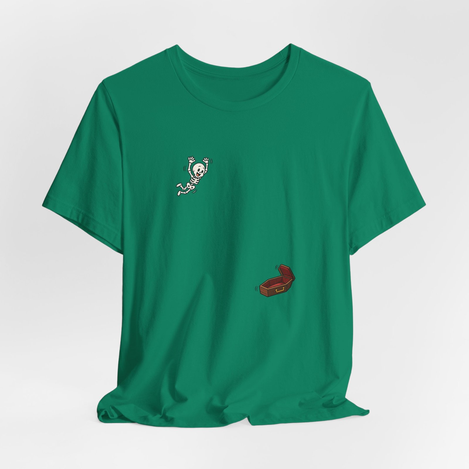 Funny Skeleton Jumping Into Coffin Halloween Humor Graphic Tee - Image 16