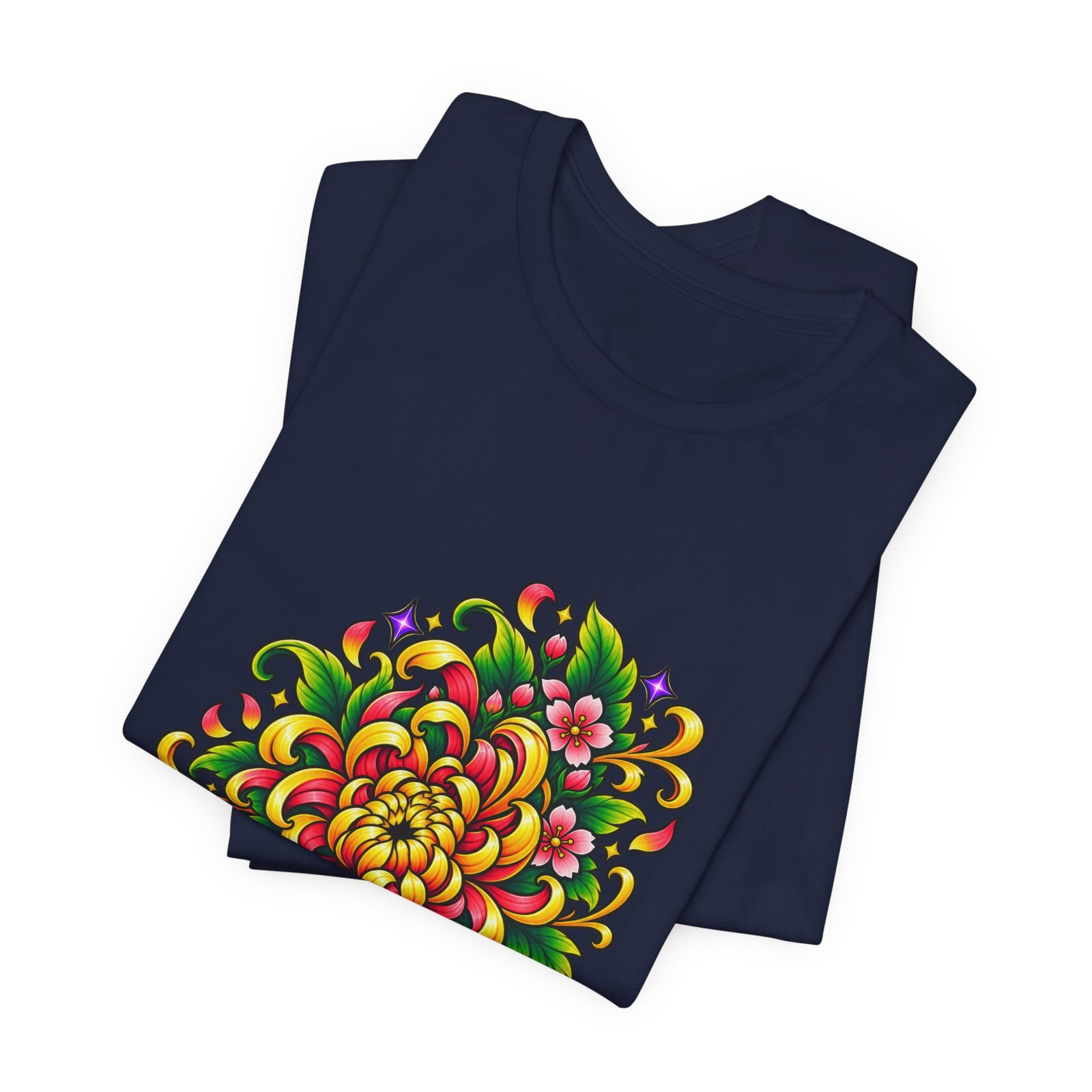 Vivid Chrysanthemum Floral Blossom Graphic Tee - Image 35