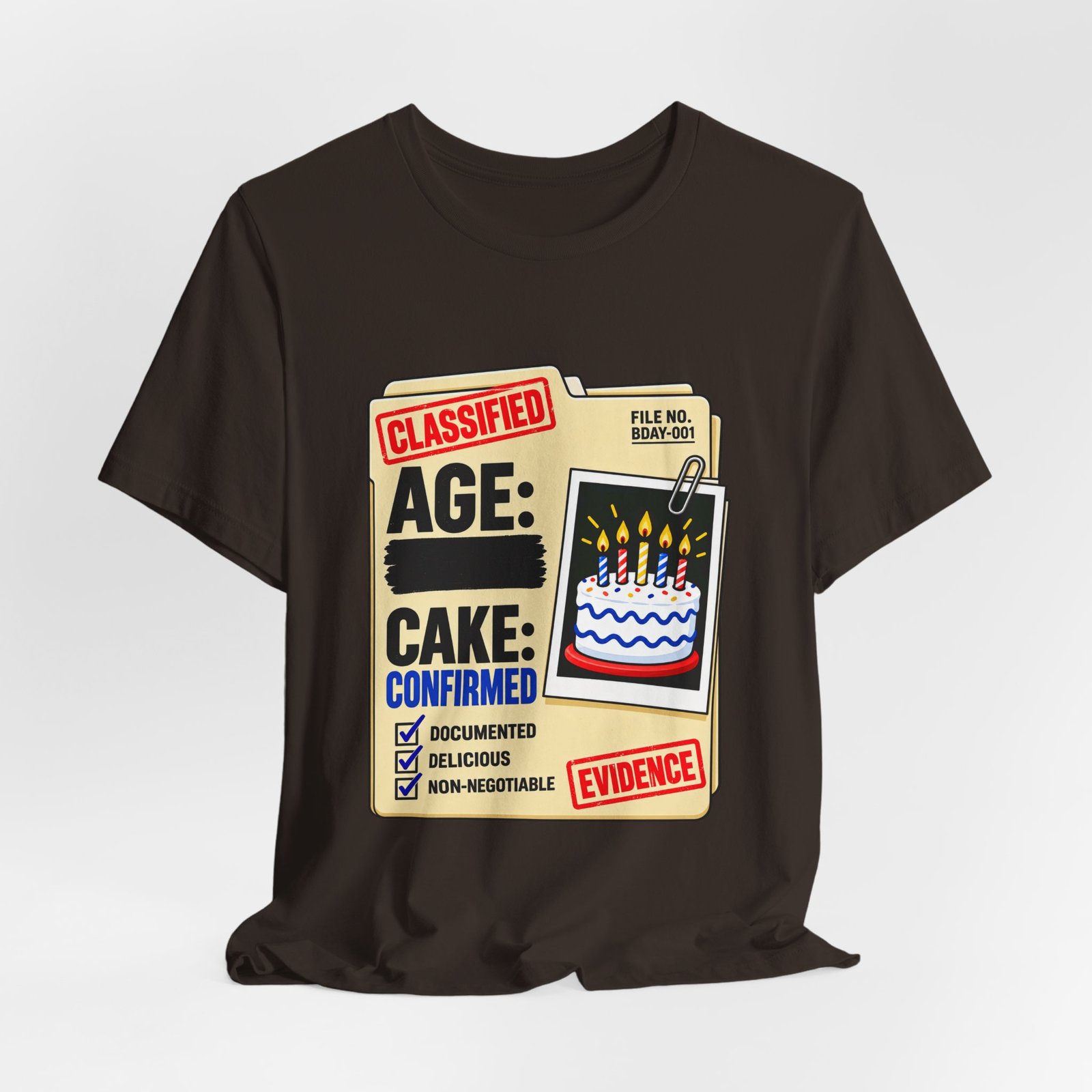 Classified Birthday Cake Funny Case Dossier Graphic Tee - Image 12
