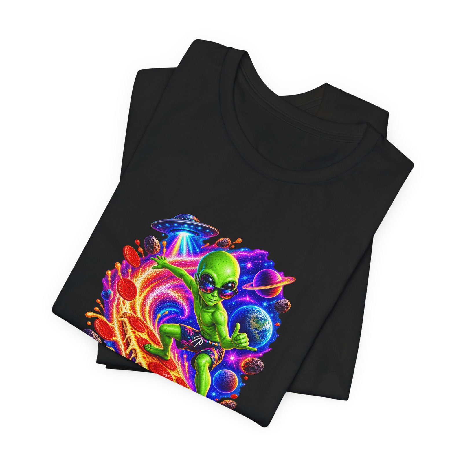 Alien Pizza Space Surfer Graphic Tee - Image 15