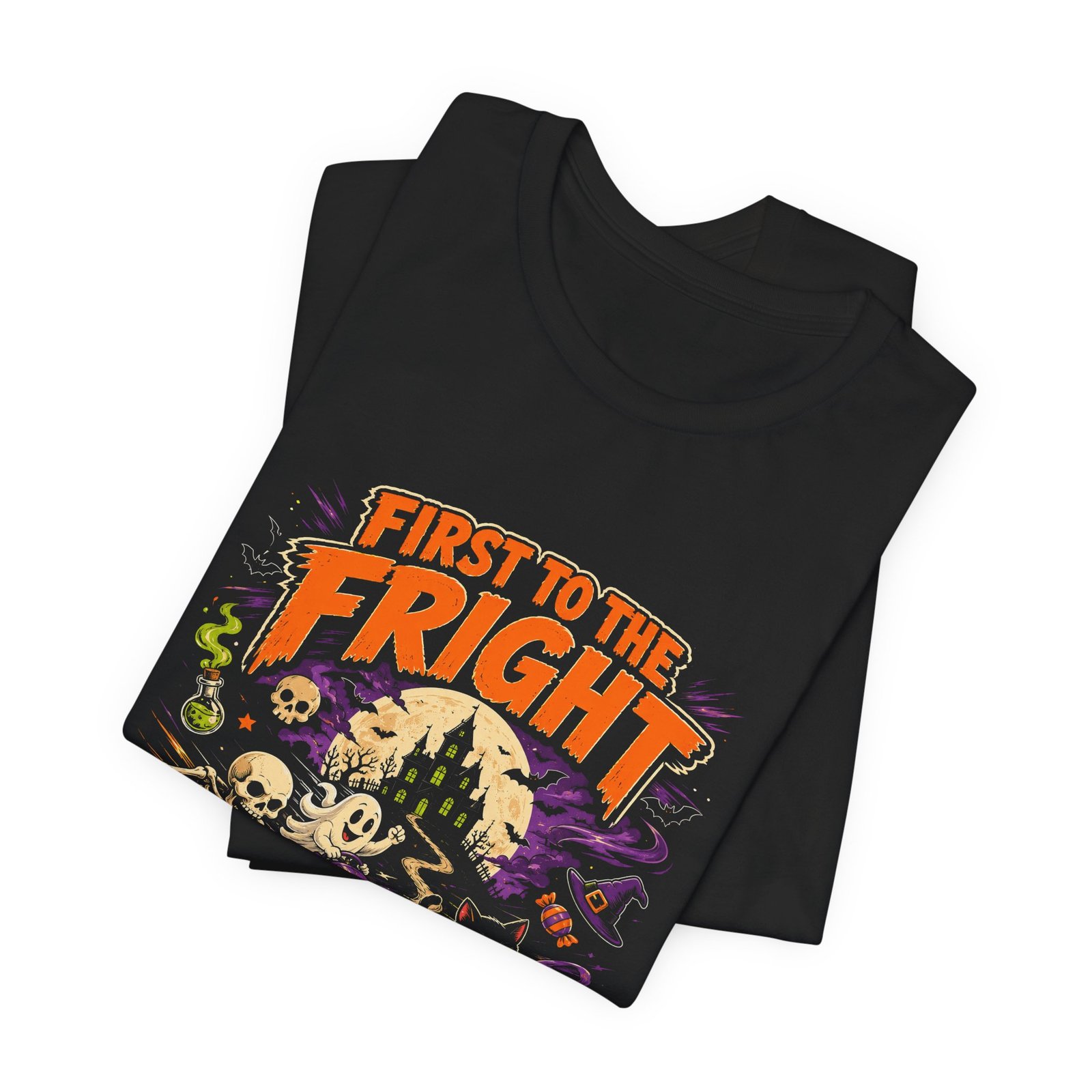 First To The Fright Halloween Hot Race Skeleton Graphic Tee - Image 3