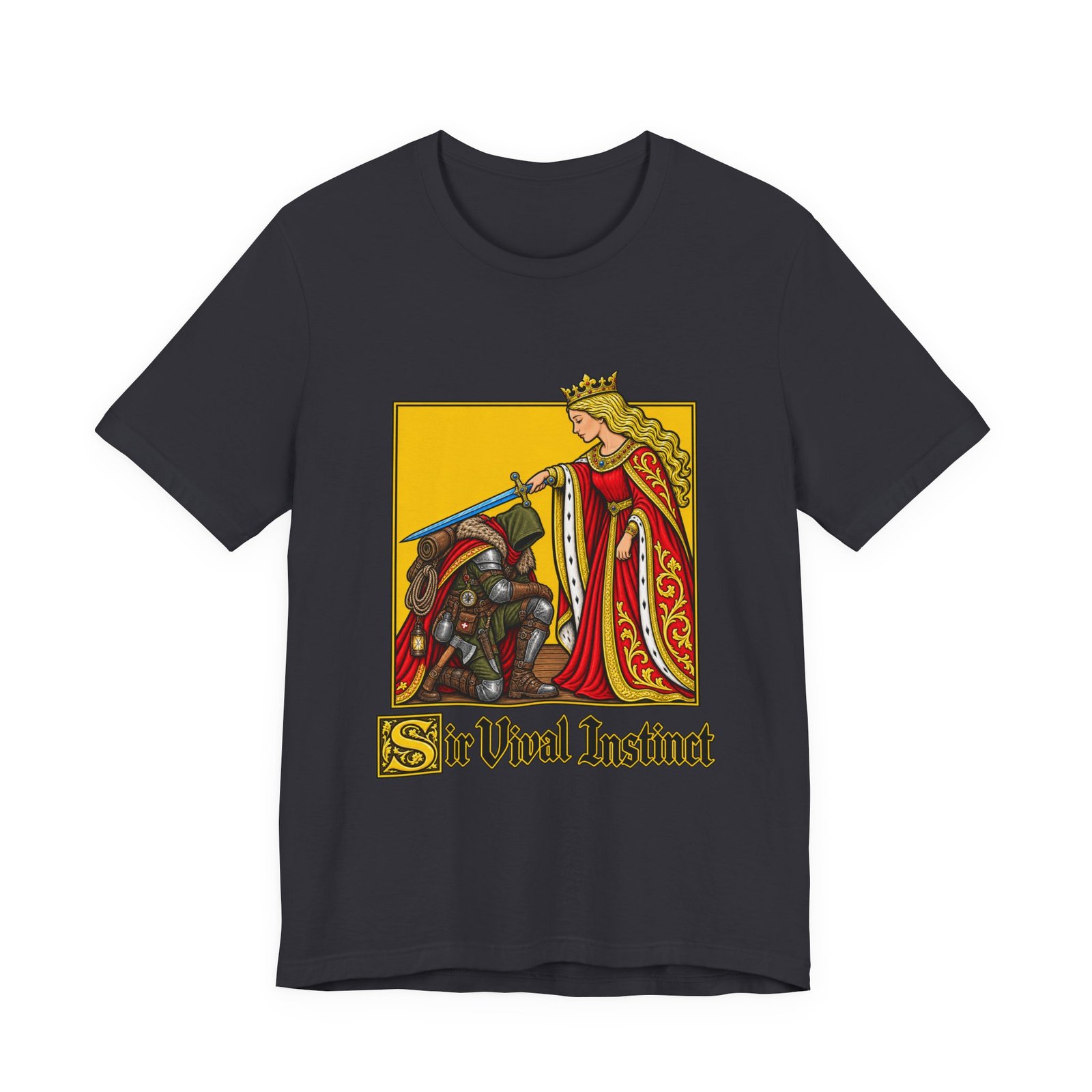 Sir Vival Instinct Medieval Survivalist Pun Graphic Tee - Image 21