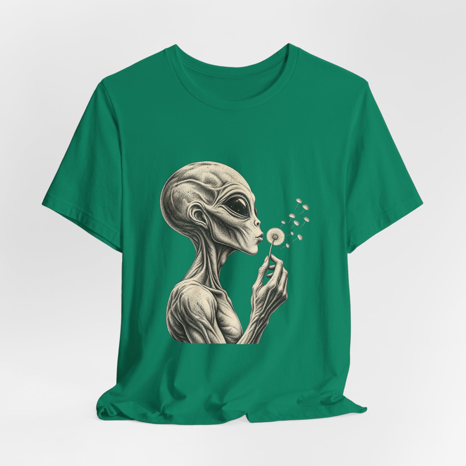 Alien Blowing Dandelion Seeds Wishful Extraterrestrial Wonder Tee - Image 28