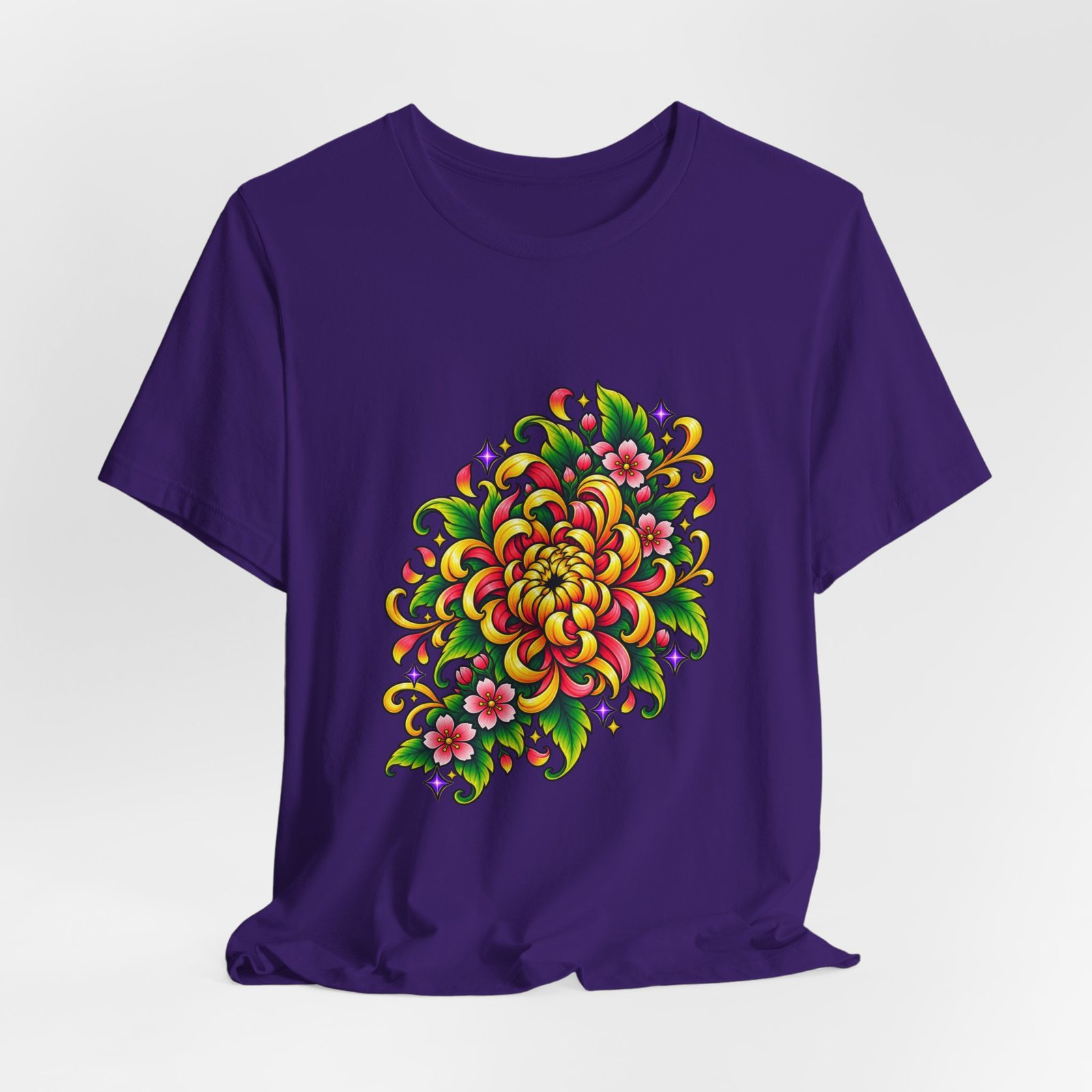 Vivid Chrysanthemum Floral Blossom Graphic Tee - Image 40