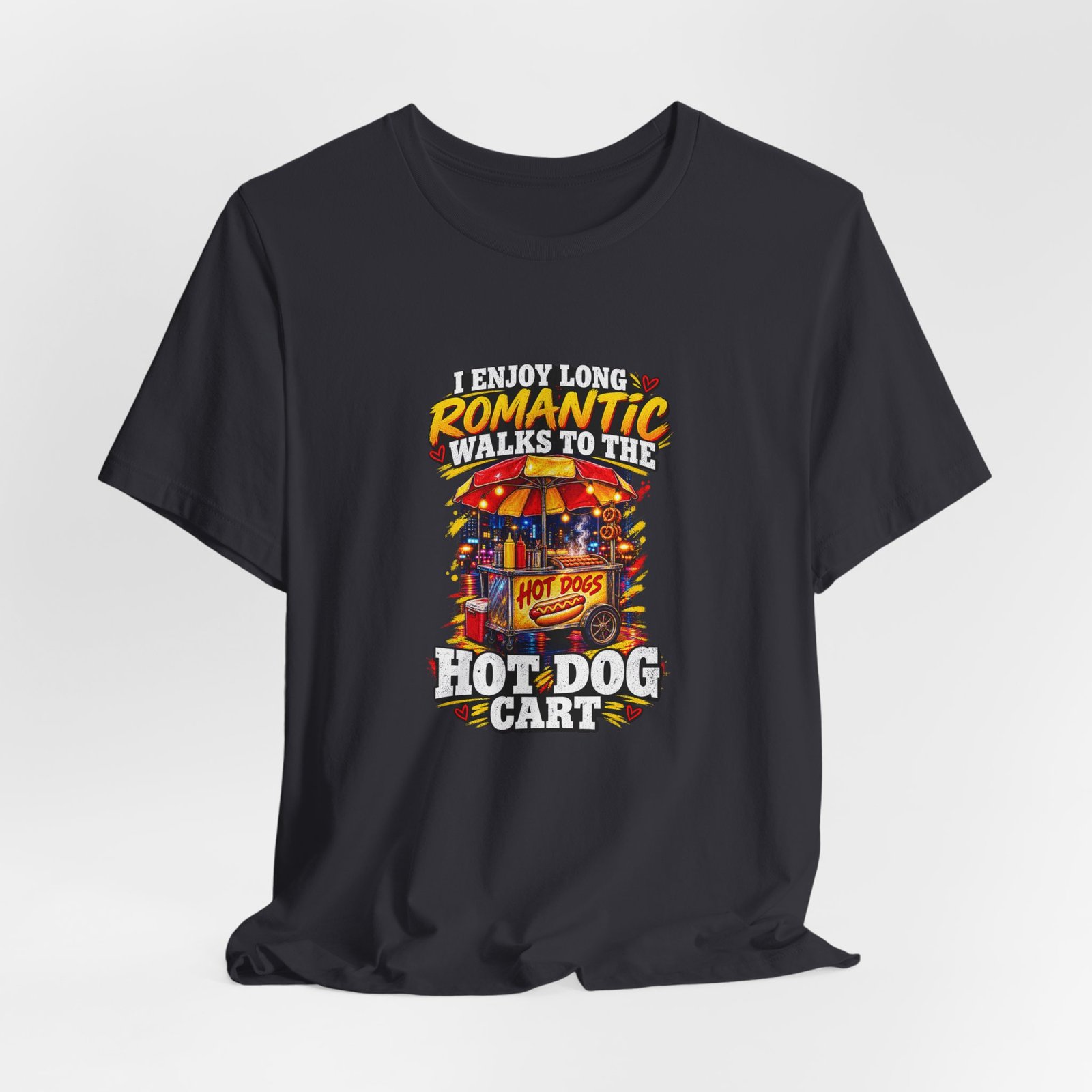Romantic Walks To The Hot Dog Cart Graphic Tee - Image 24