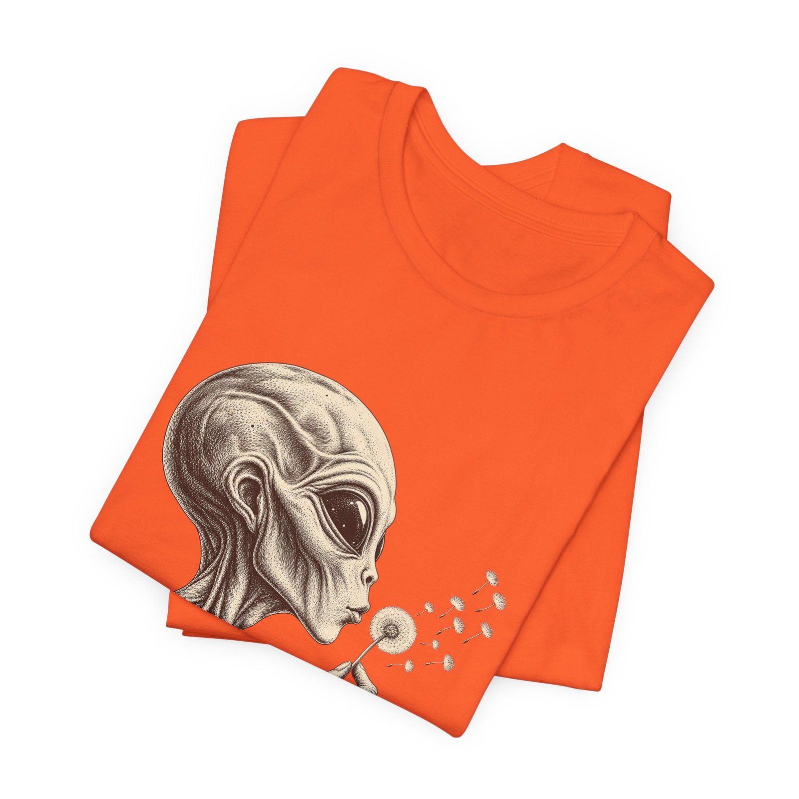 Alien Blowing Dandelion Seeds Wishful Extraterrestrial Wonder Tee - Image 7