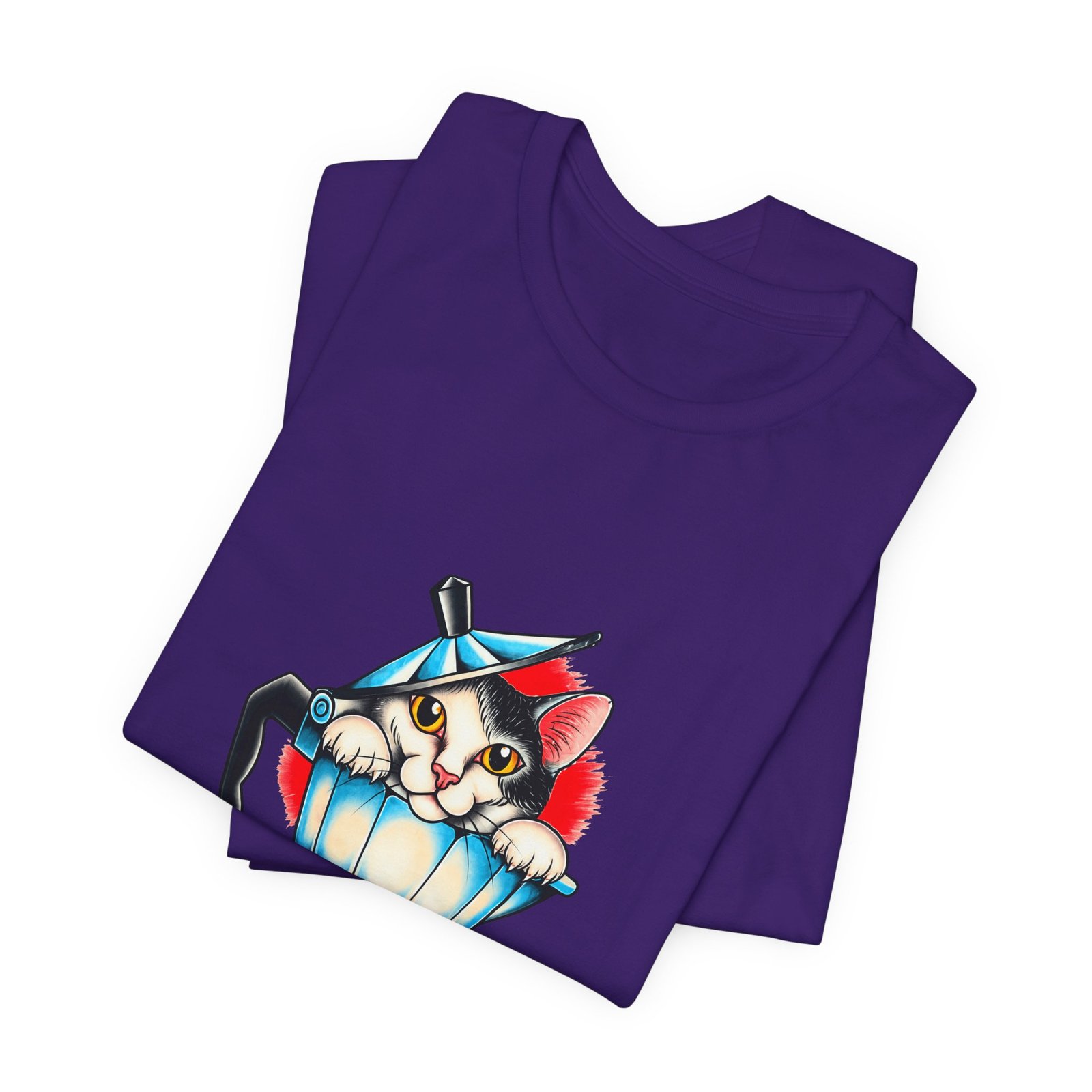 Cute Cat In Blue Moka Pot Coffee Lover Art Graphic Tee - Image 39