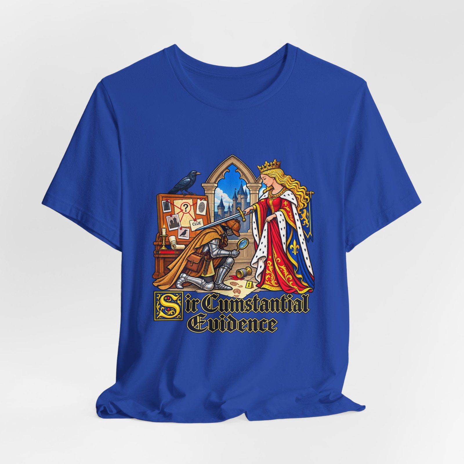 Sir Cumstantial Evidence Medieval Mystery Graphic Tee - Image 32