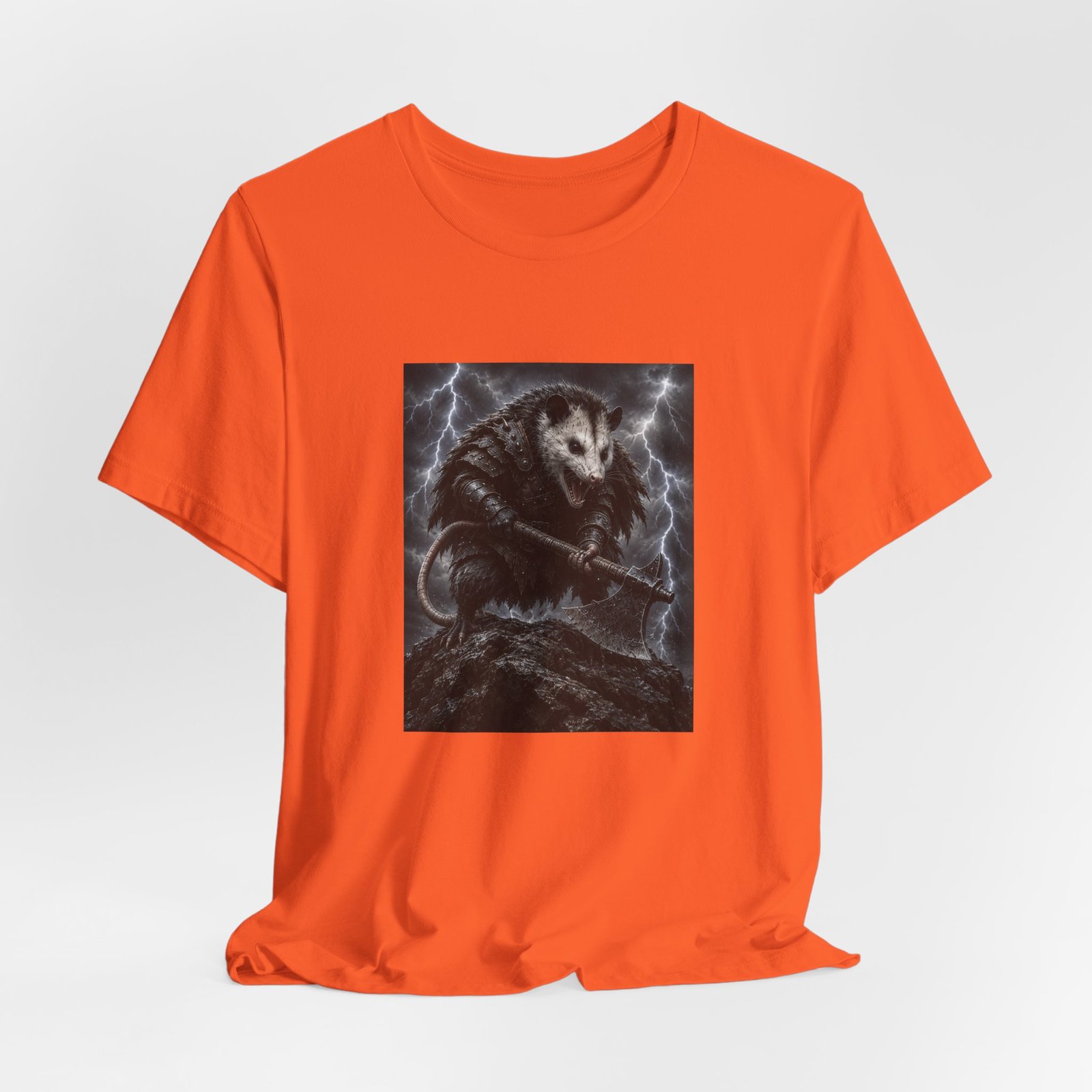 Opossum Warrior With Axe Lightning Storm Graphic Tee - Image 8