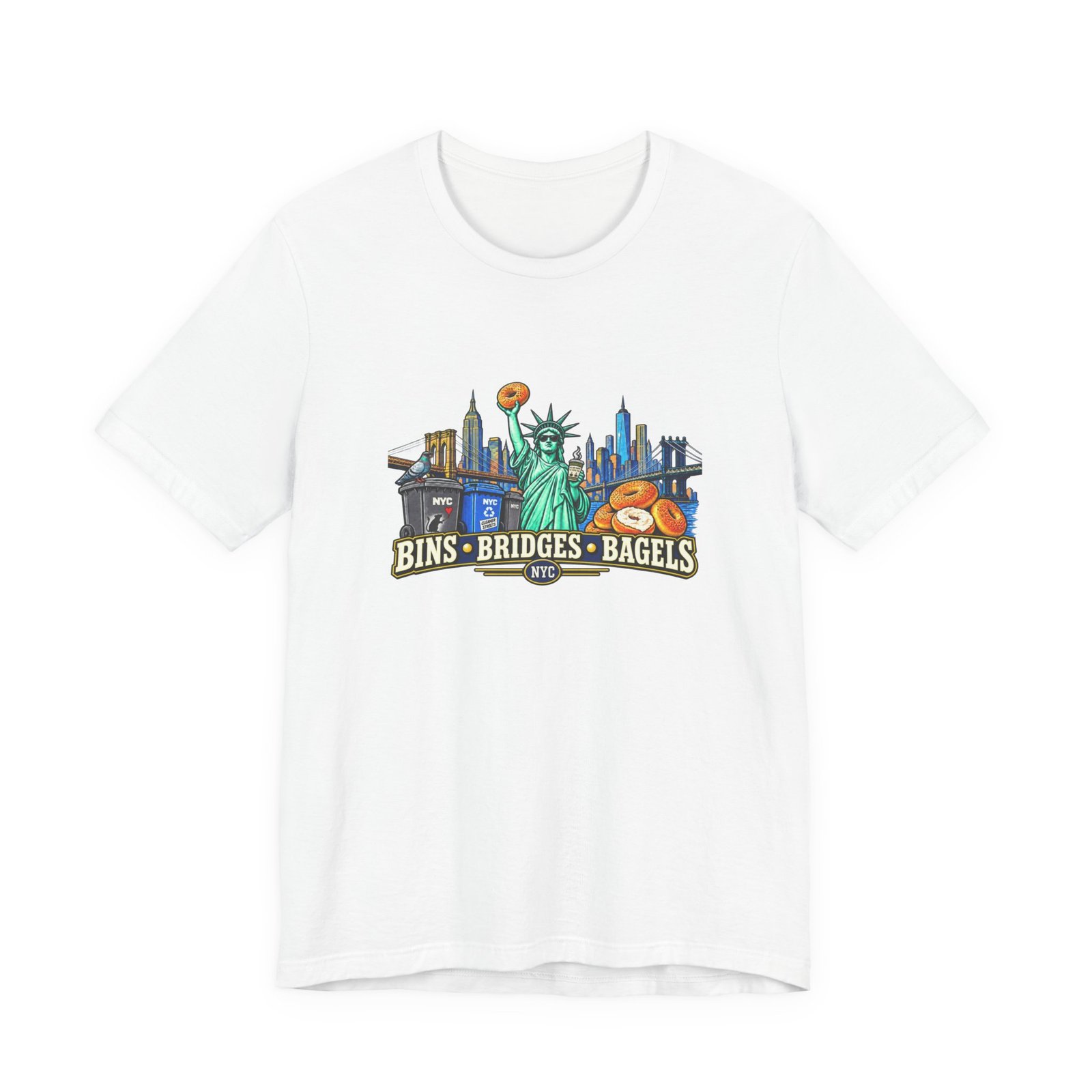 NYC Cleaner Streets Liberty Bagels Bridges Bins Graphic Tee