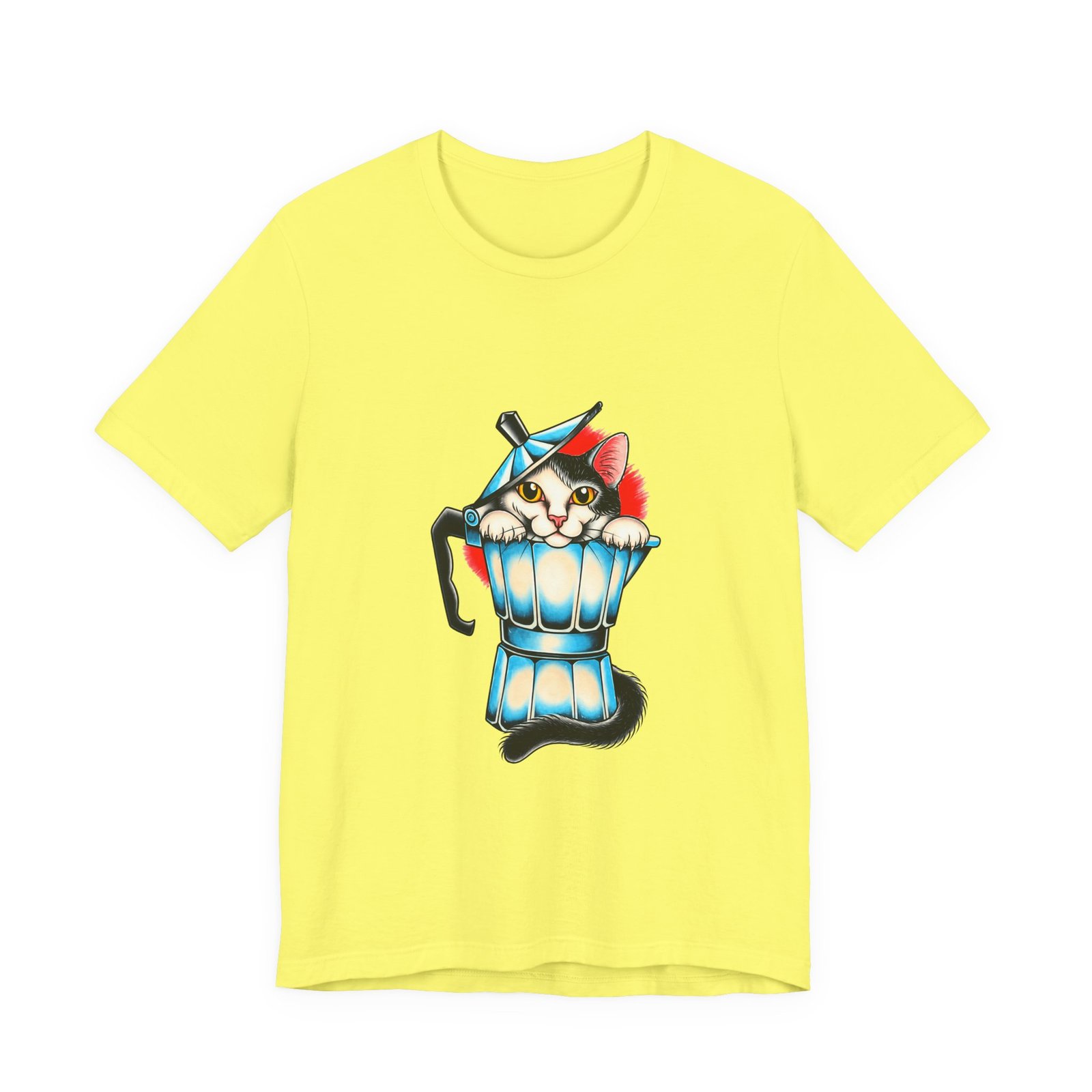 Cute Cat In Blue Moka Pot Coffee Lover Art Graphic Tee - Image 17