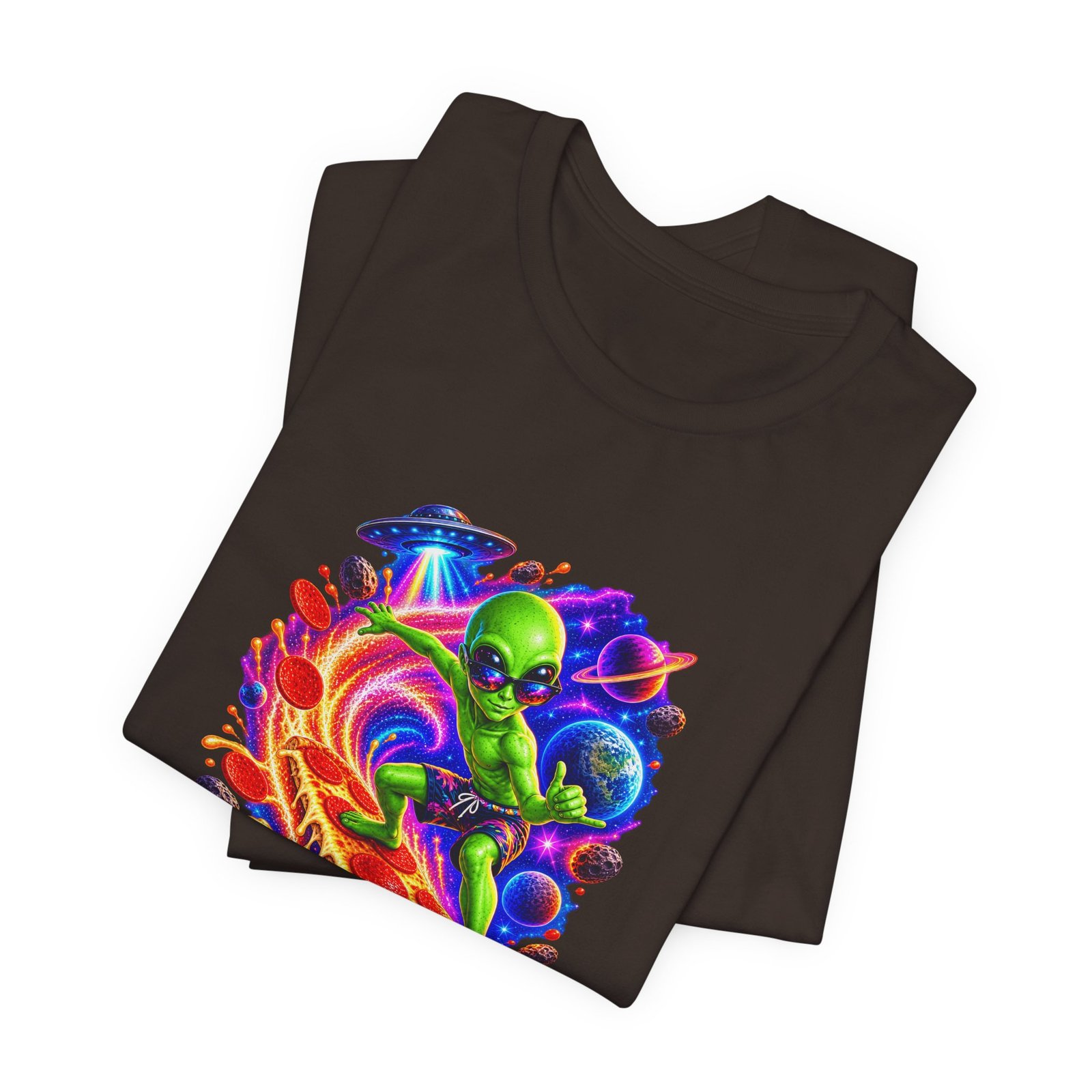 Alien Pizza Space Surfer Graphic Tee - Image 11