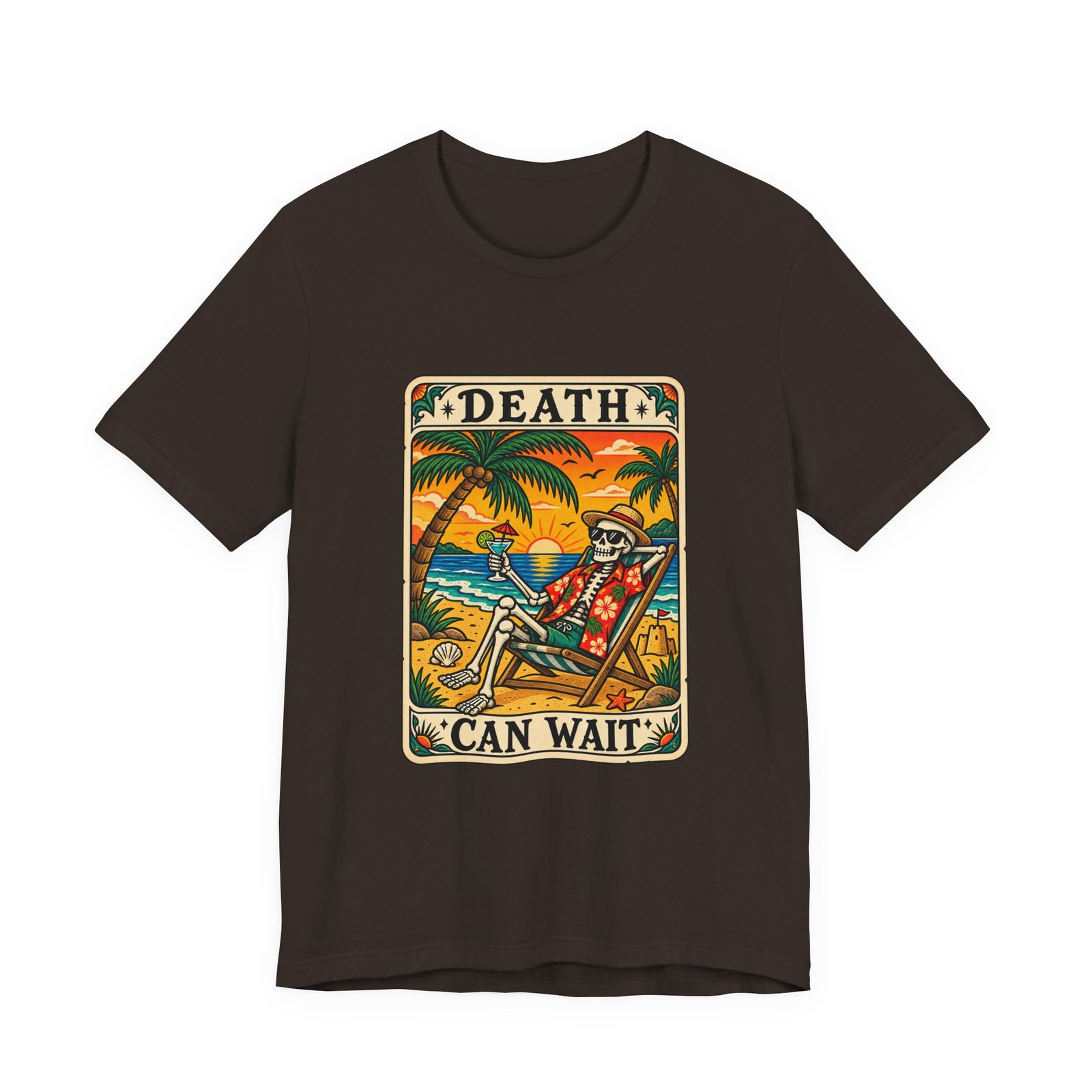 Beach Vacation Skeleton Tarot Card Humor Graphic Tee