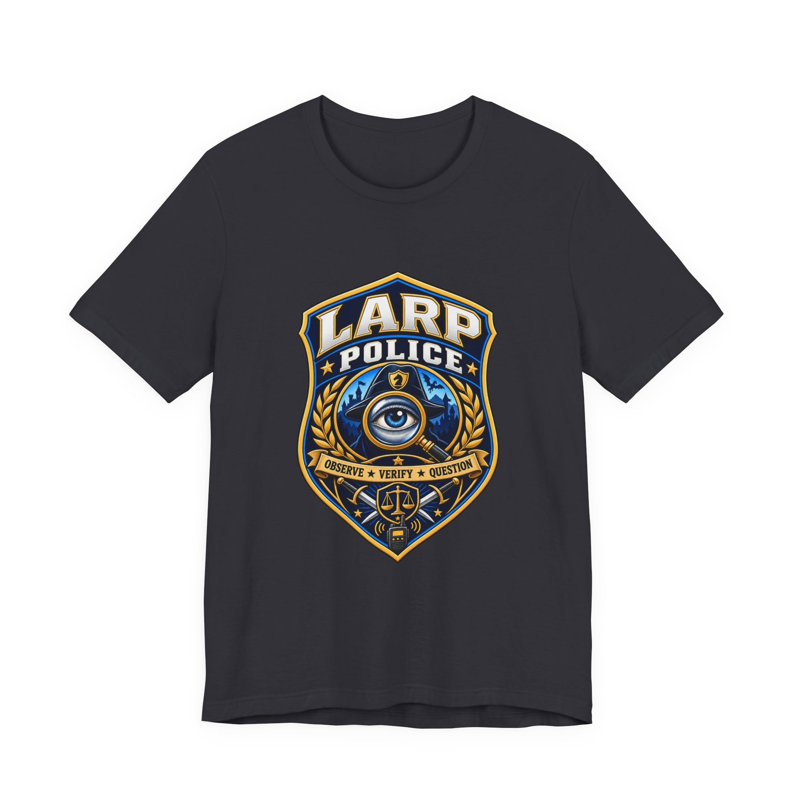 LARP Police Observe Verify Question Badge Tee - Image 21