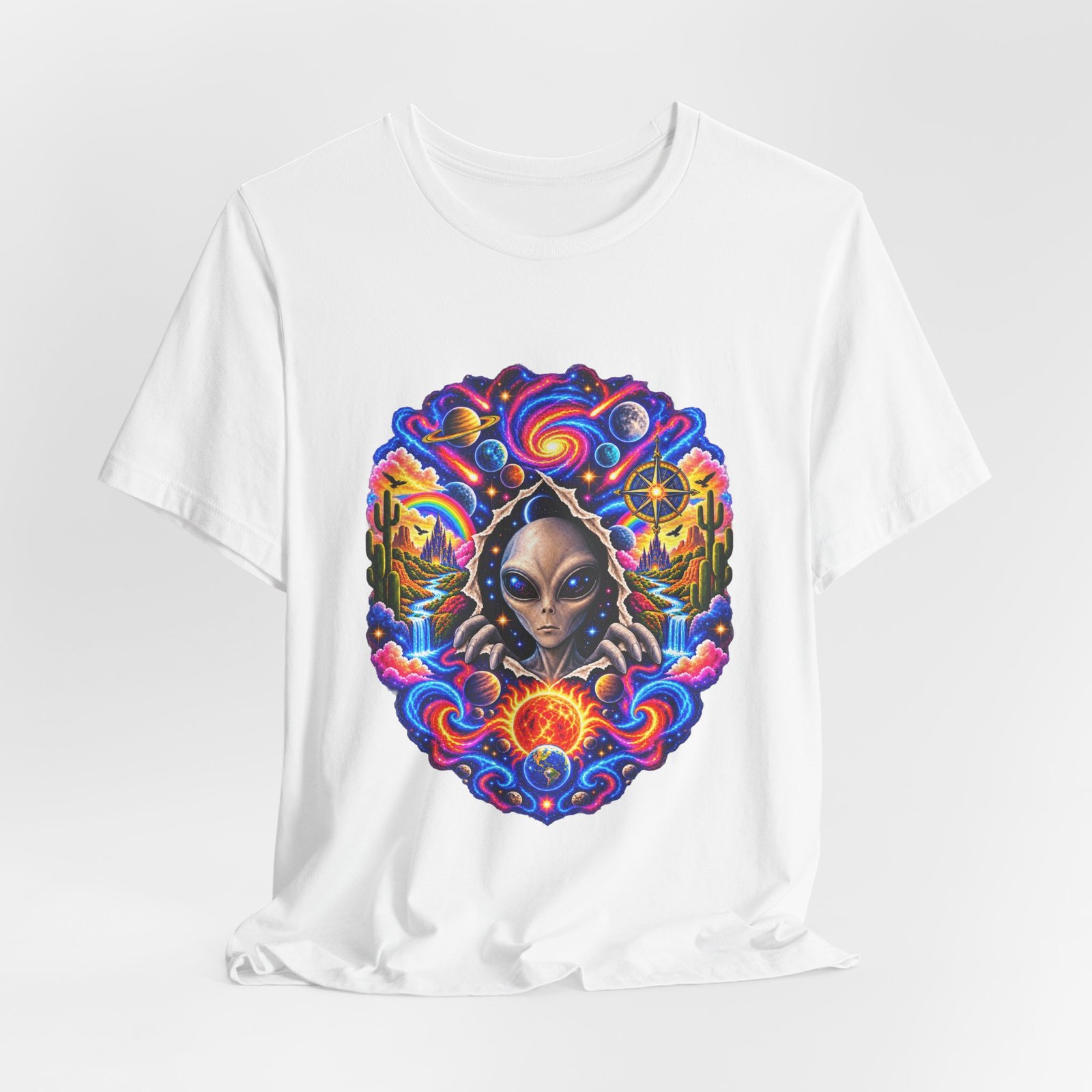 Psychedelic Alien Cosmic Portal Space Graphic Tee - Image 4
