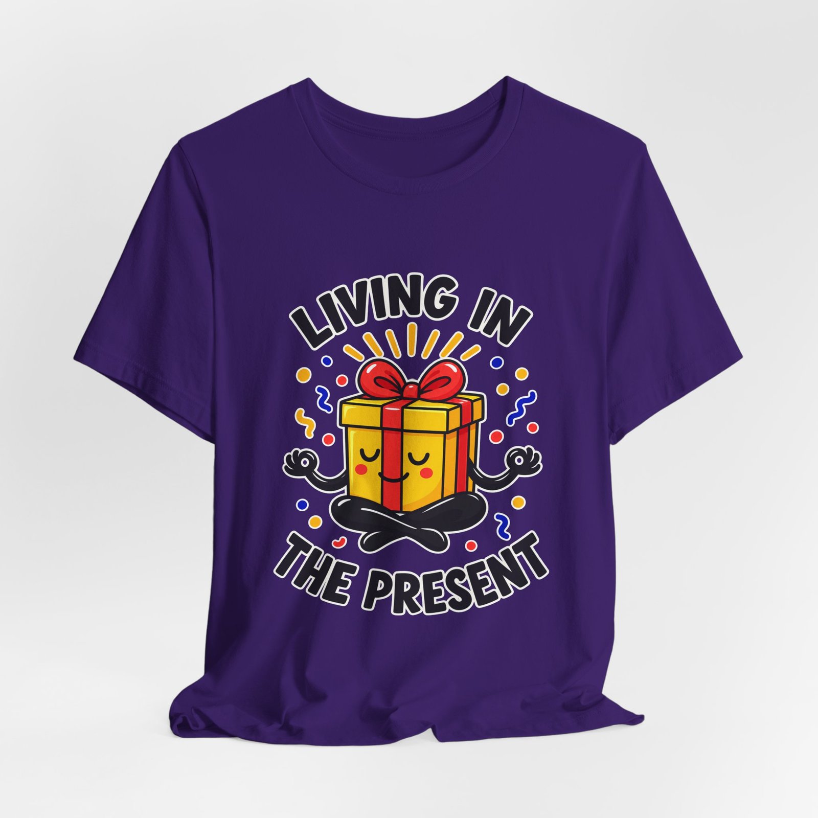 Living In The Present Meditating Gift Birthday Pun Graphic Tee - Image 40