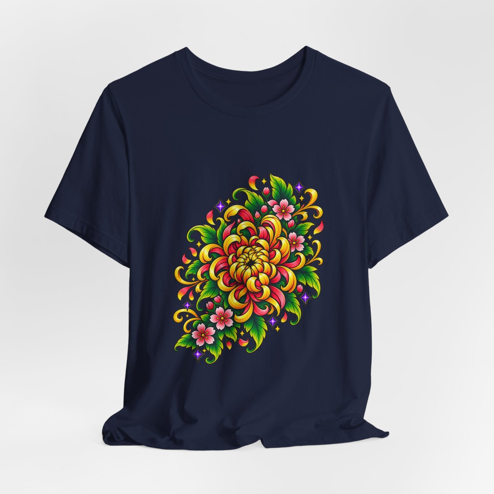 Vivid Chrysanthemum Floral Blossom Graphic Tee - Image 36