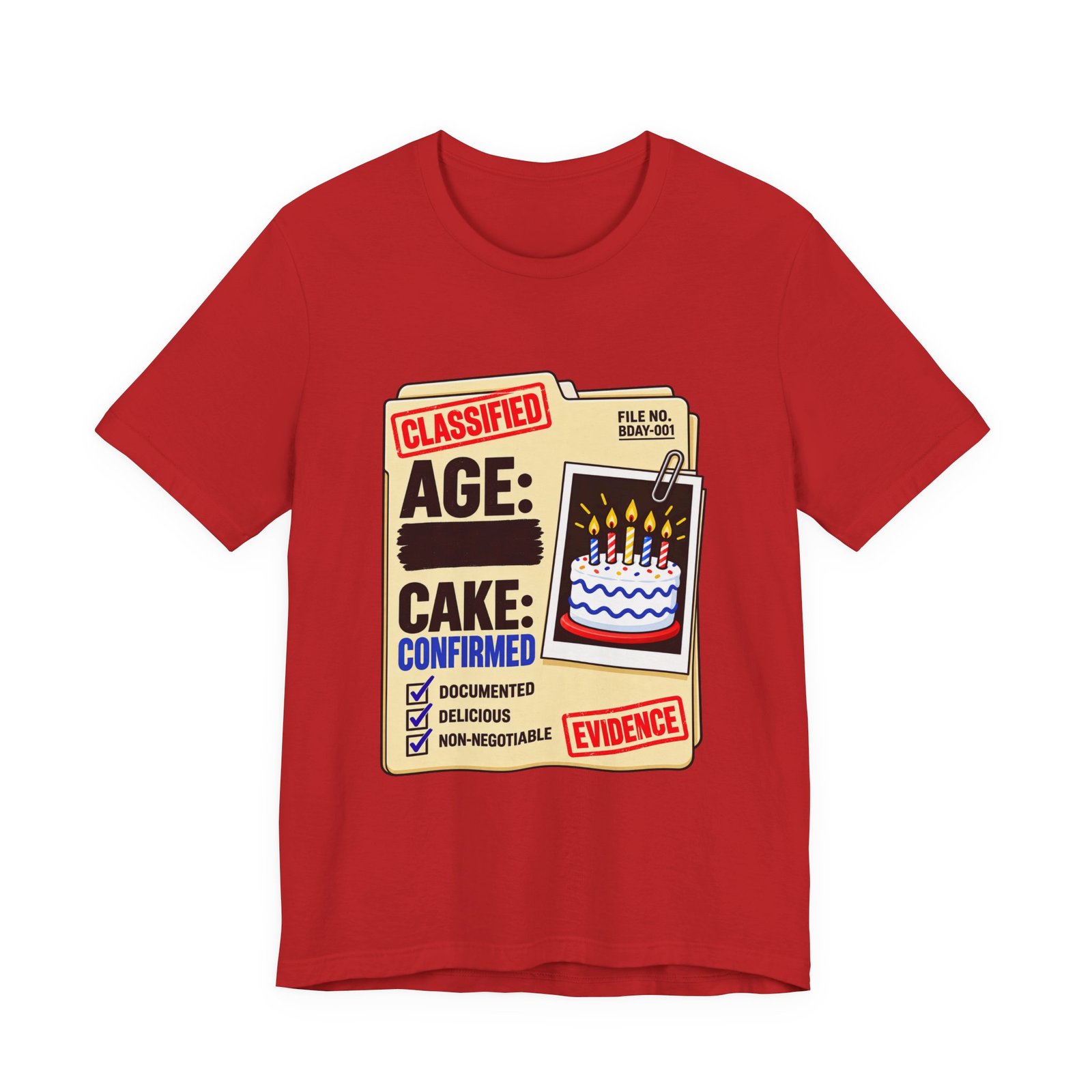 Classified Birthday Cake Funny Case Dossier Graphic Tee - Image 45