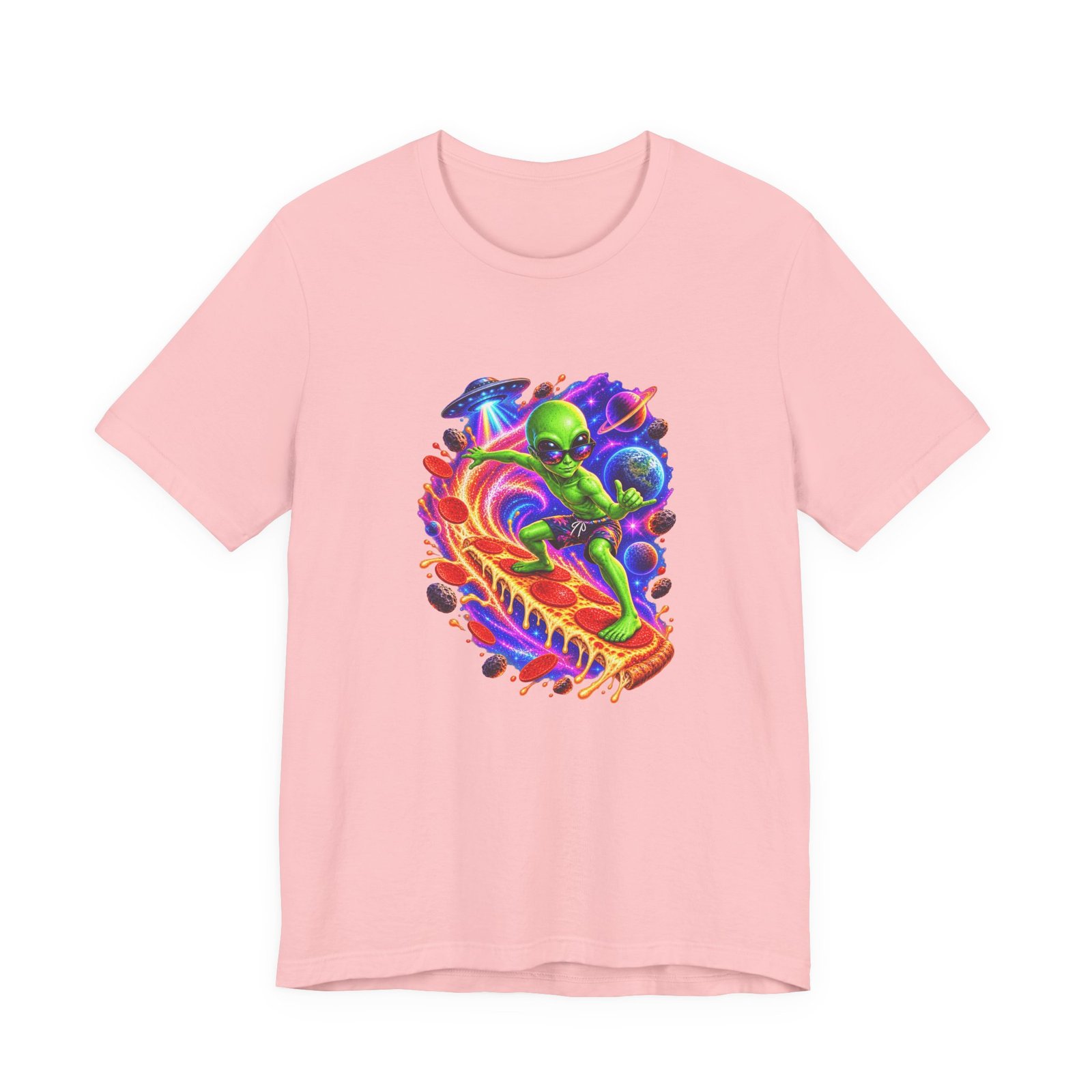 Alien Pizza Space Surfer Graphic Tee - Image 41