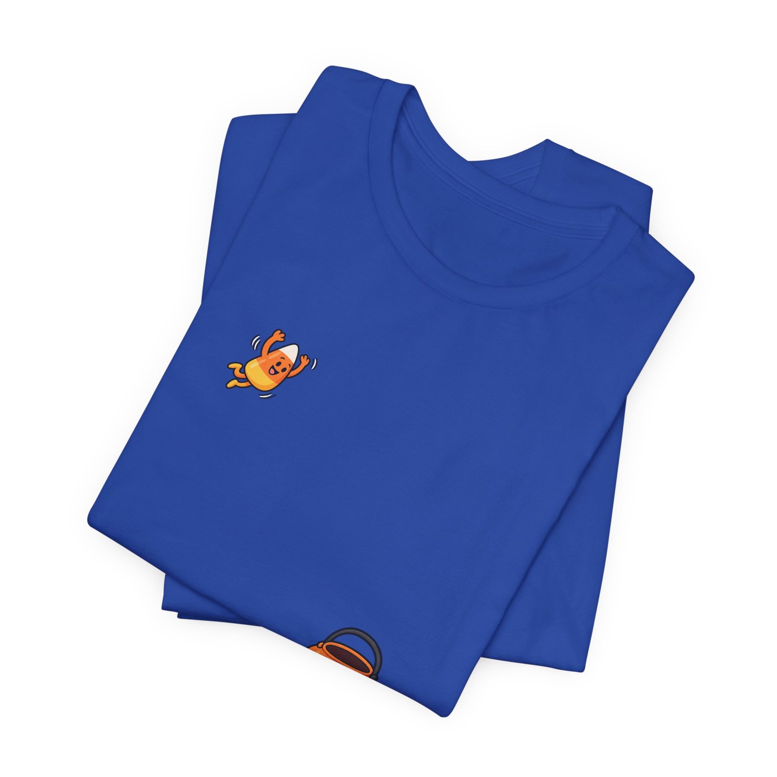 Candy Corn Jumping Into Pumpkin Bucket Halloween Graphic Tee - Image 19