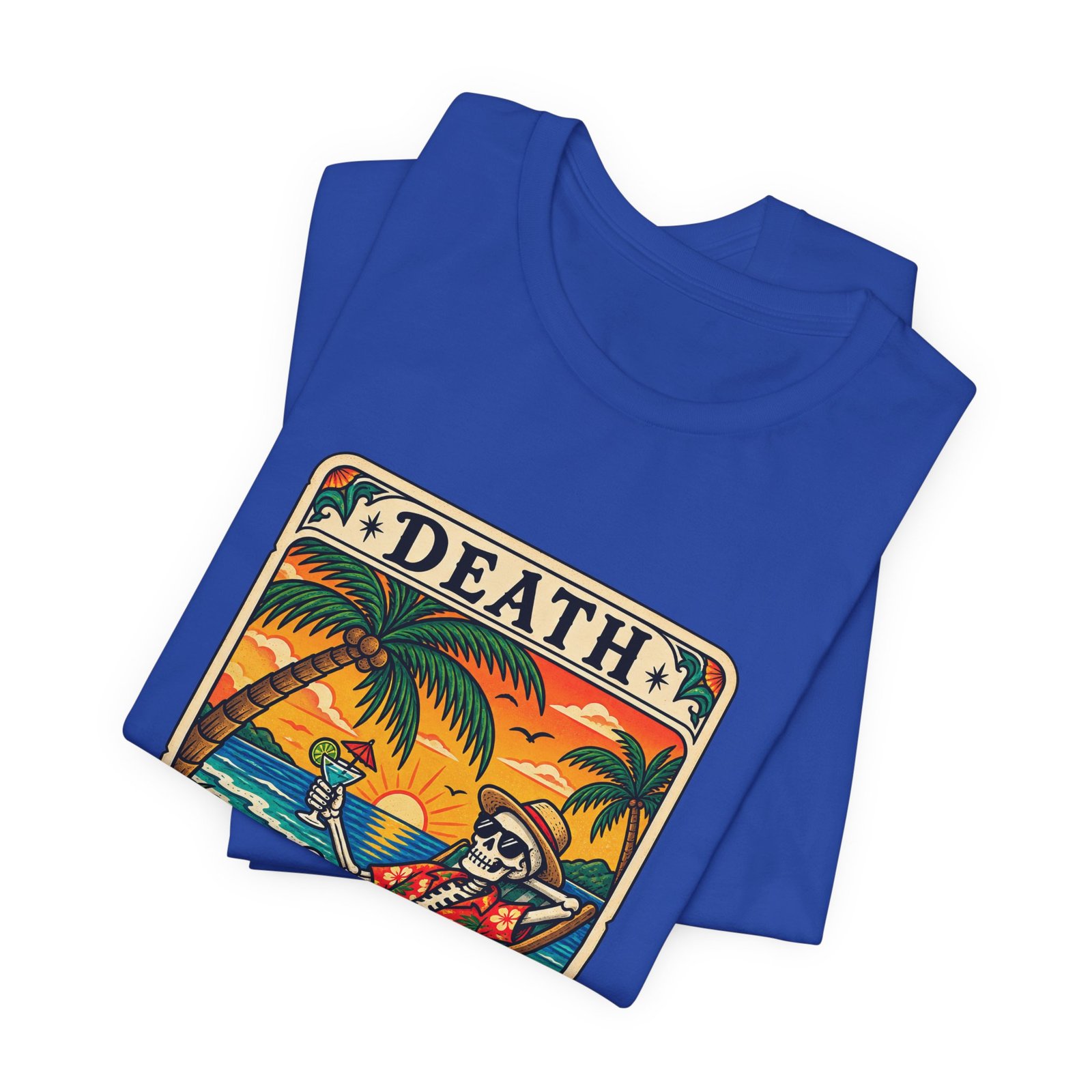 Beach Vacation Skeleton Tarot Card Humor Graphic Tee - Image 19