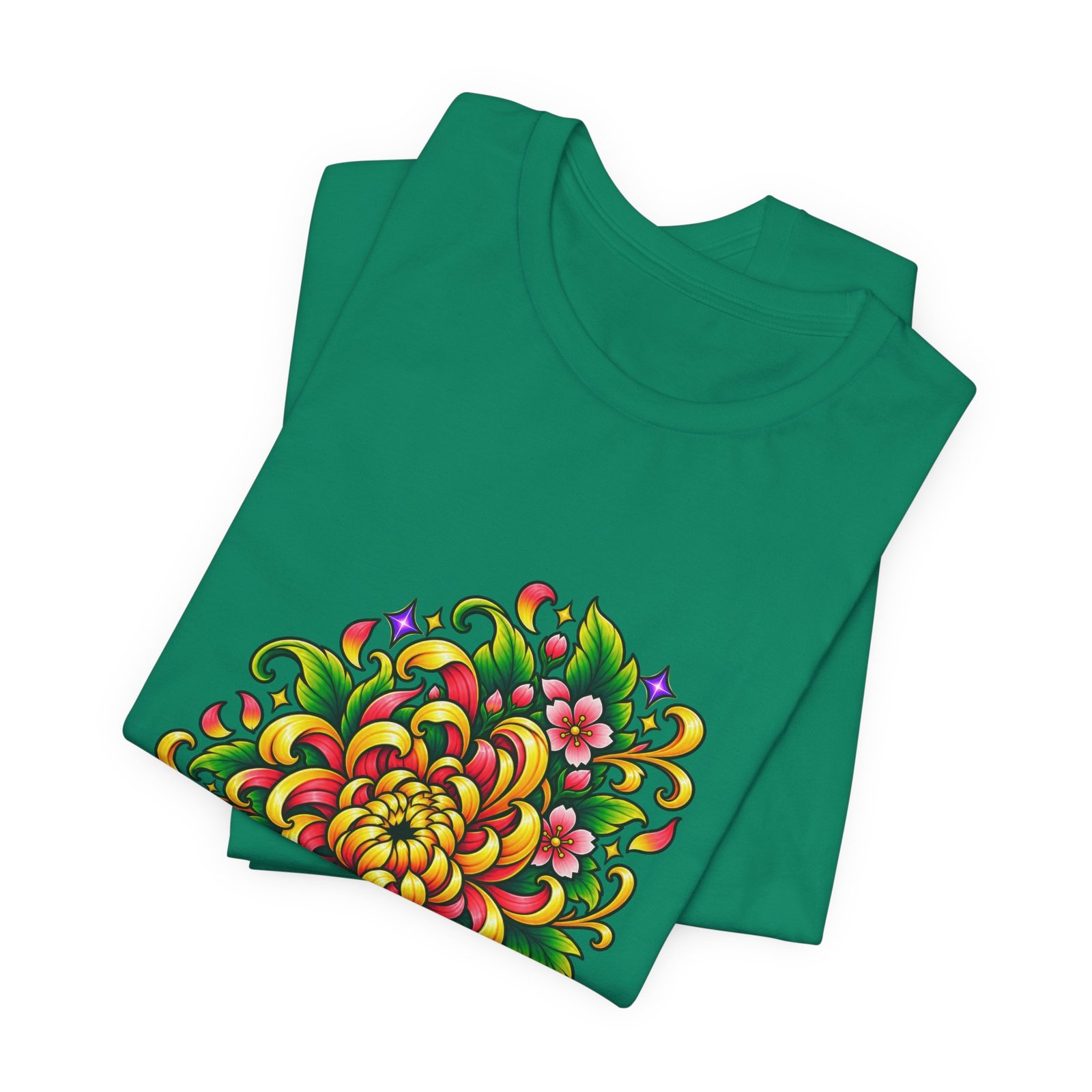 Vivid Chrysanthemum Floral Blossom Graphic Tee - Image 27