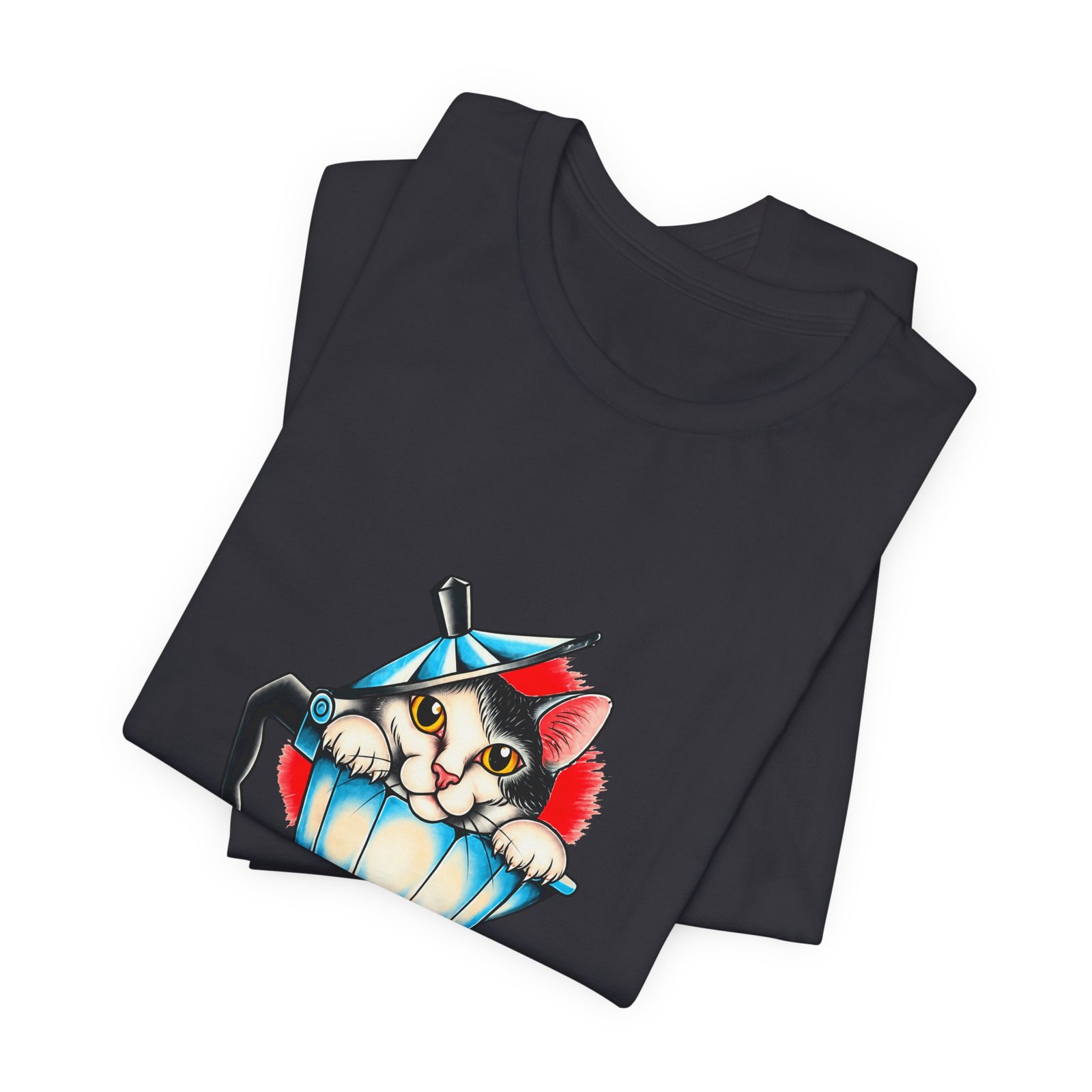 Cute Cat In Blue Moka Pot Coffee Lover Art Graphic Tee - Image 23