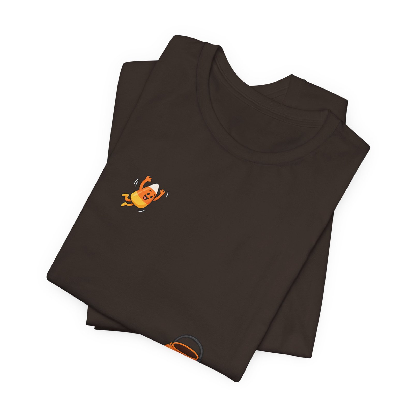 Candy Corn Jumping Into Pumpkin Bucket Halloween Graphic Tee - Image 3