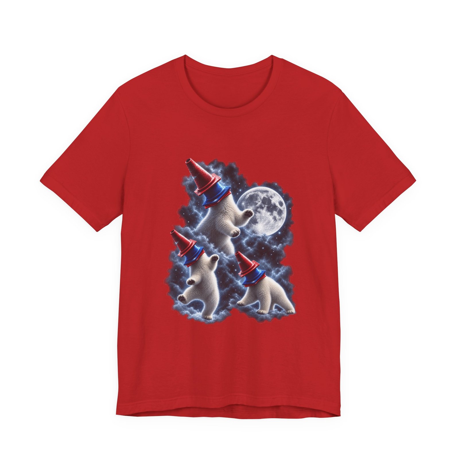 Surreal Polar Bears With Traffic Cones Moon Humor Graphic Tee - Image 29